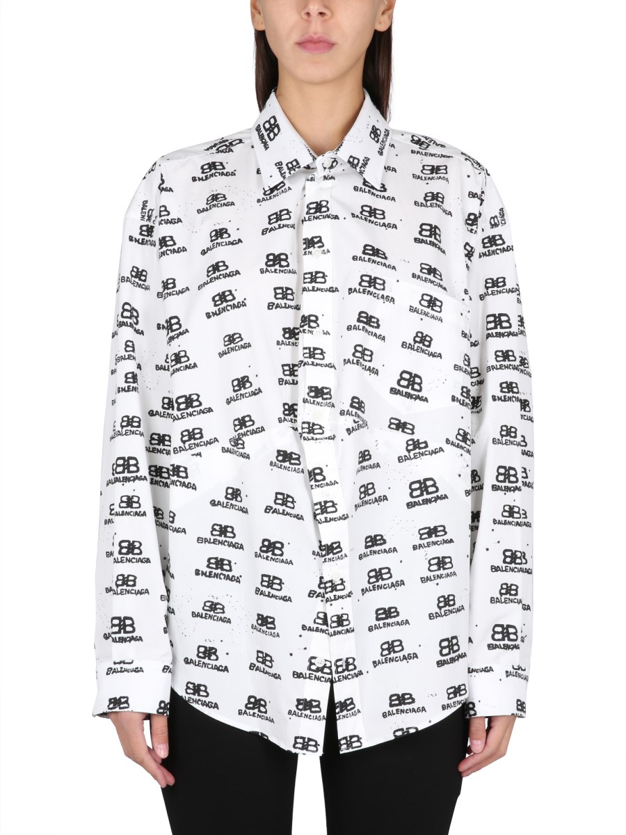 BALENCIAGA CAMICIA SWING HAND DRAWN BB ICON IN POPELINE DI COTONE