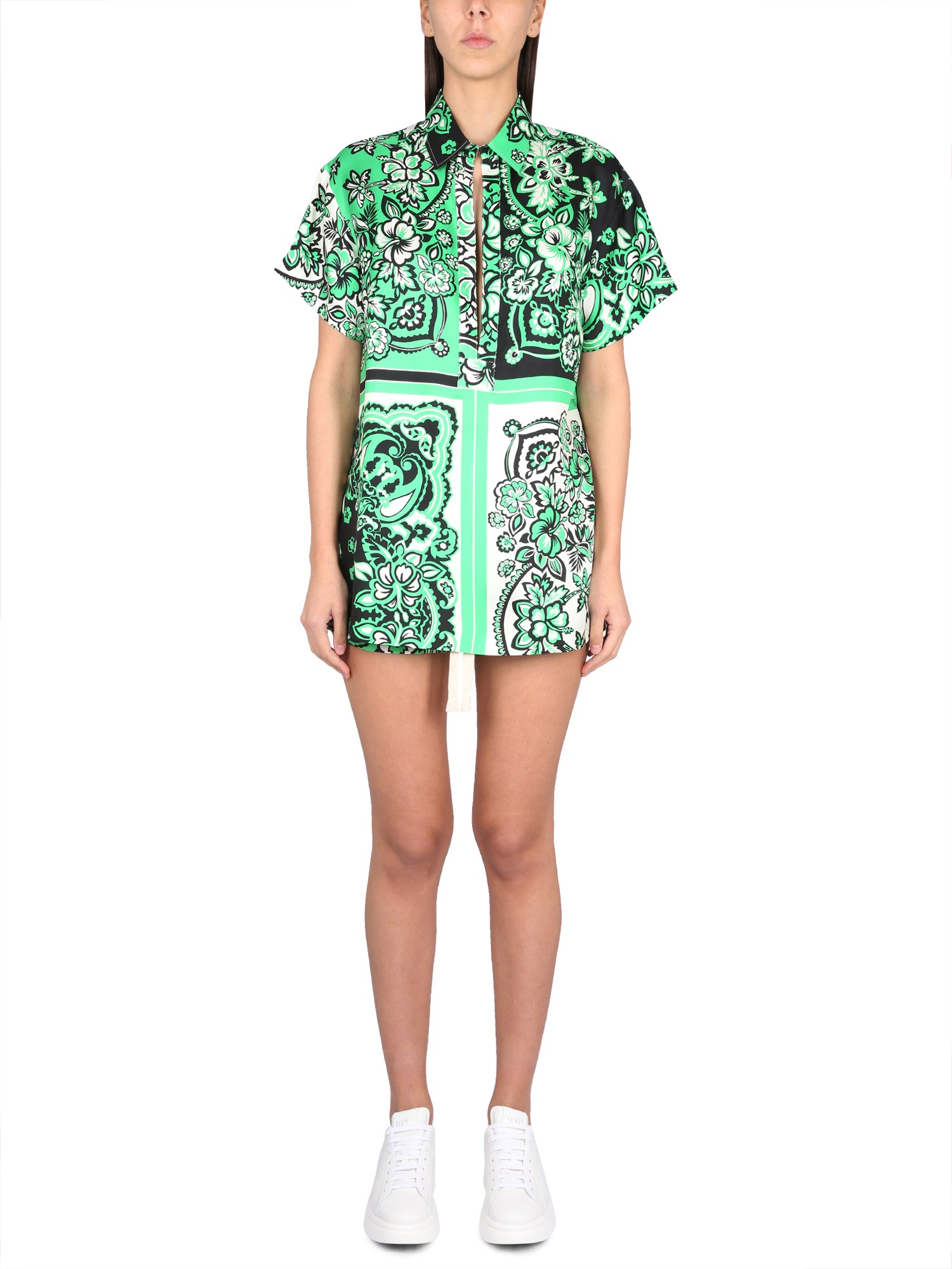Red Valentino Floral Collared Short Sleeve Shirt In Green
