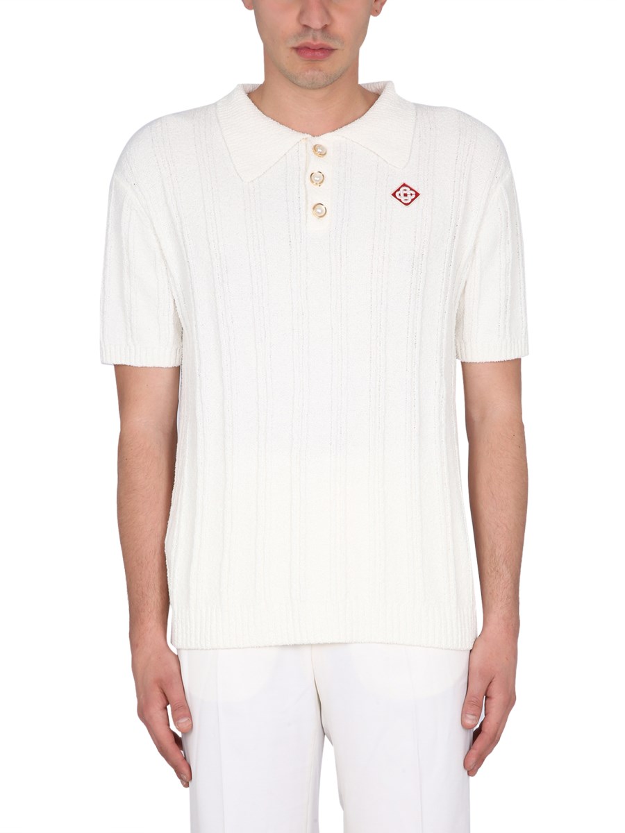 CASABLANCA - CROCHET POLO SHIRT WITH LOGO PATCH - Eleonora Bonucci 