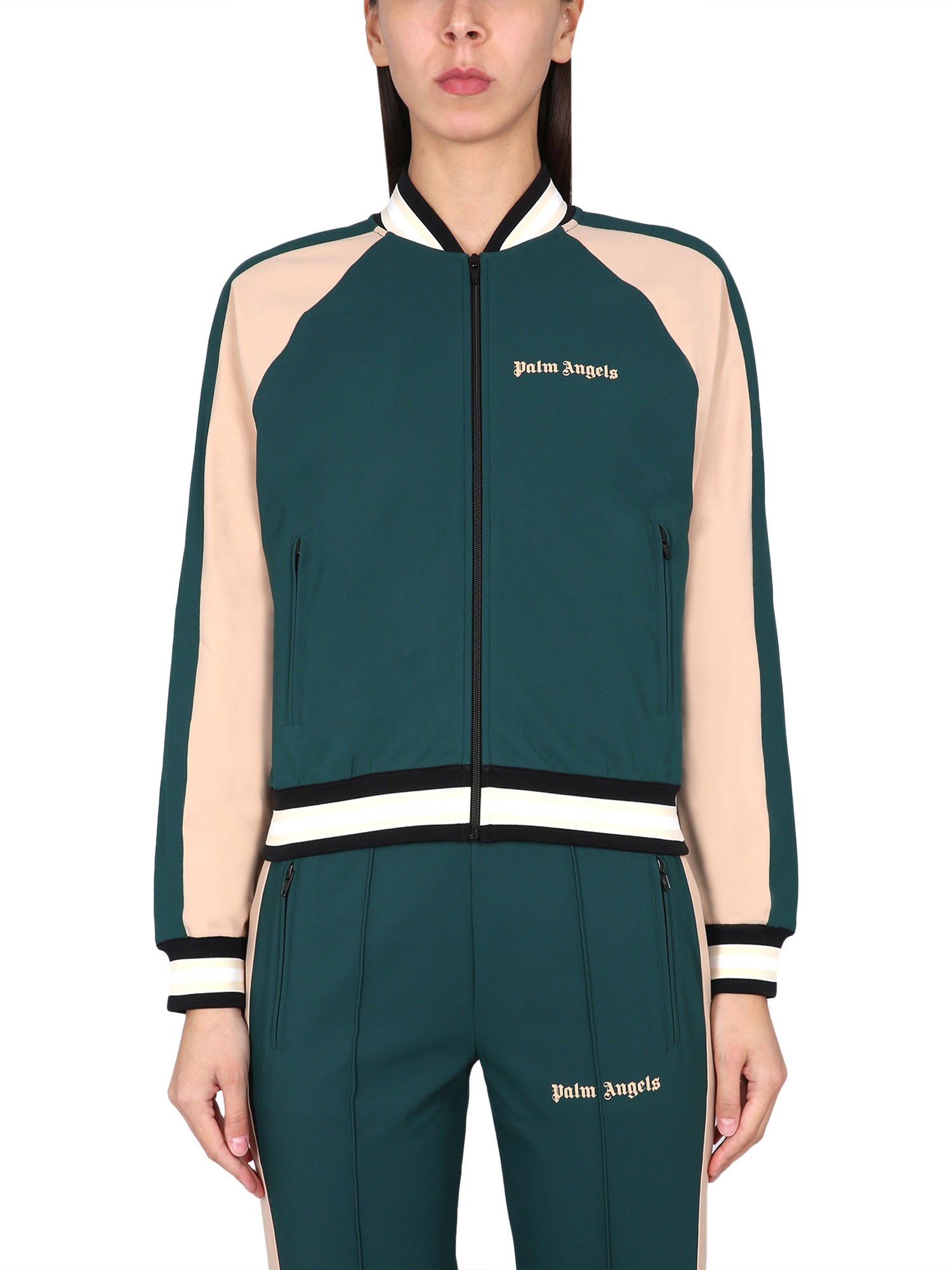 Palm Angels Zipped Cropped Bomber Jacket In Blue