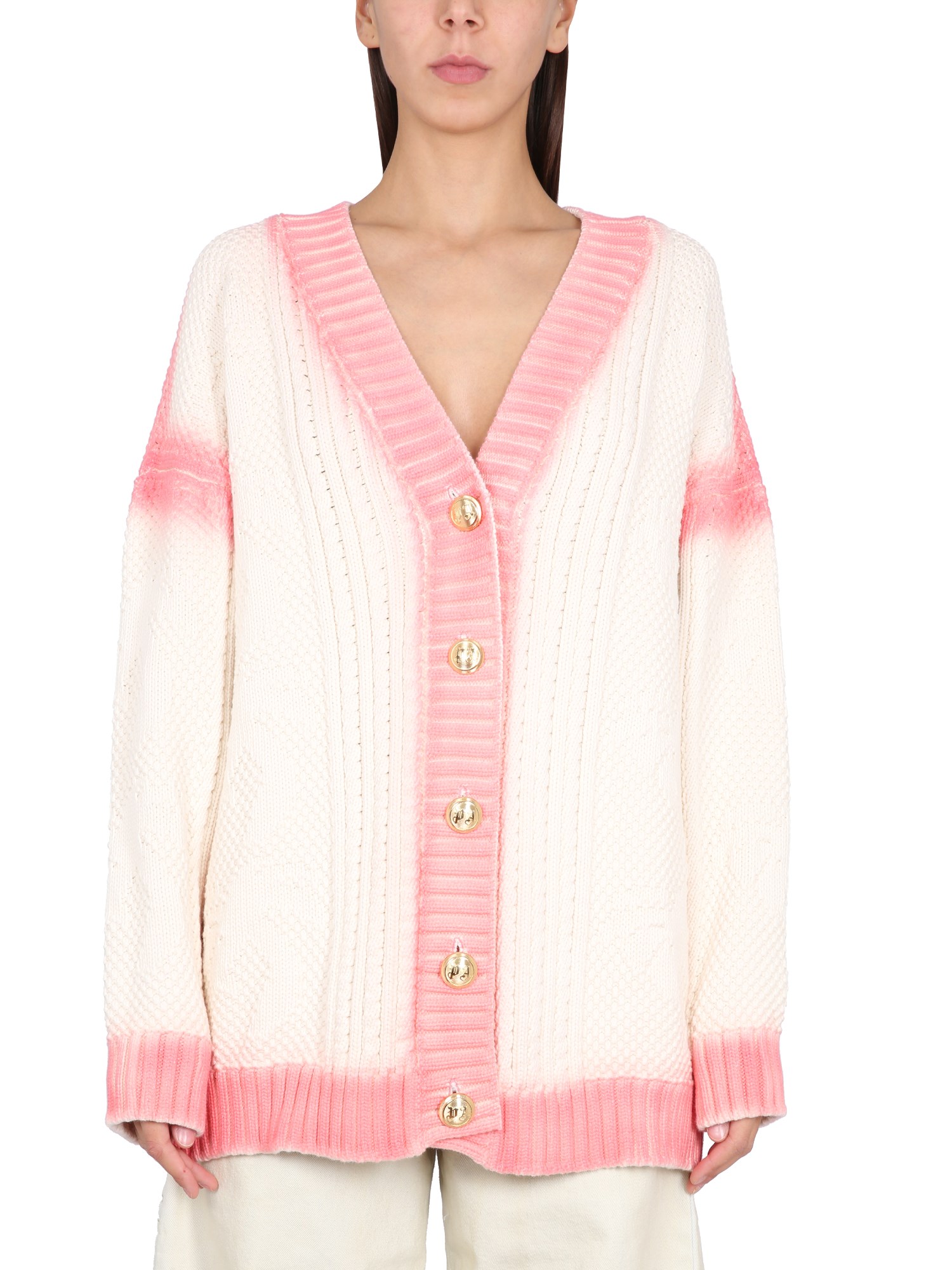 Shop Palm Angels Patent Leather Effect Palm Cardigan In White