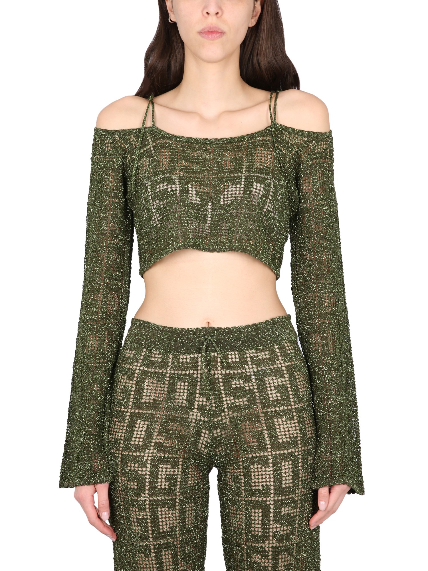 Shop Gcds Monogram Macrame Top In Military Green