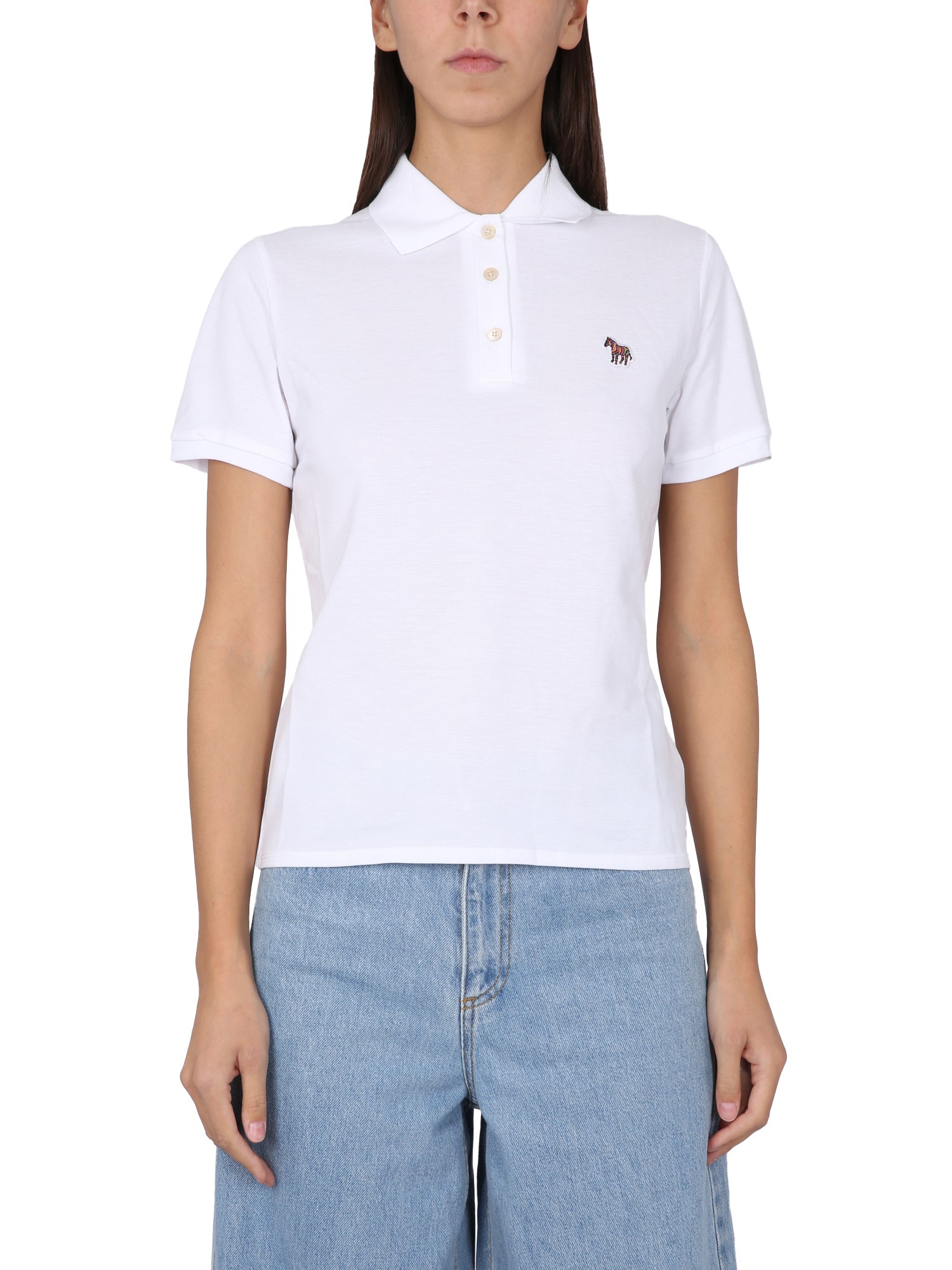 Ps By Paul Smith Zebra-patch Cotton Polo Shirt In White