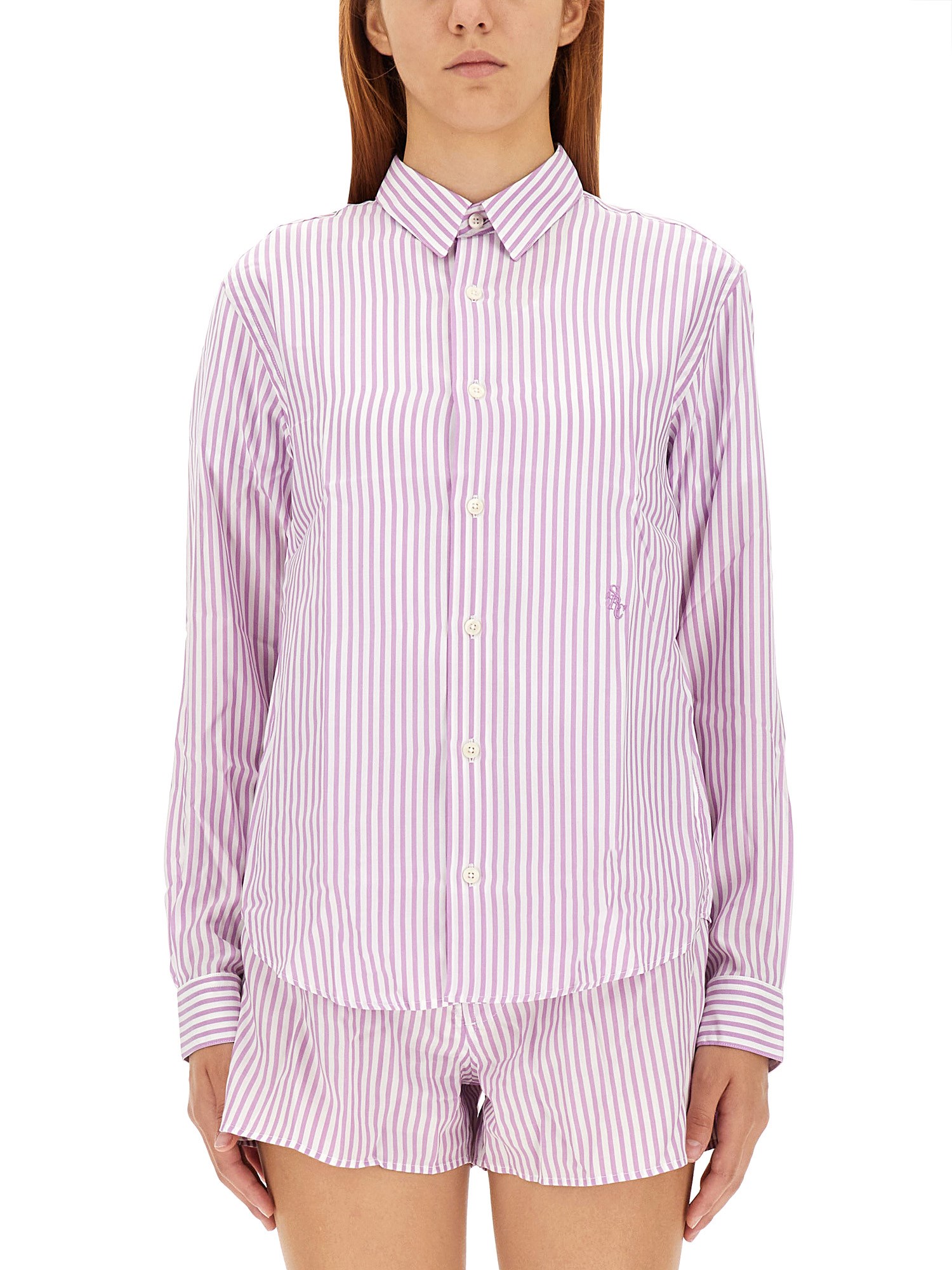 Sporty And Rich Stripe-print Long-sleeved Shirt In Lilac