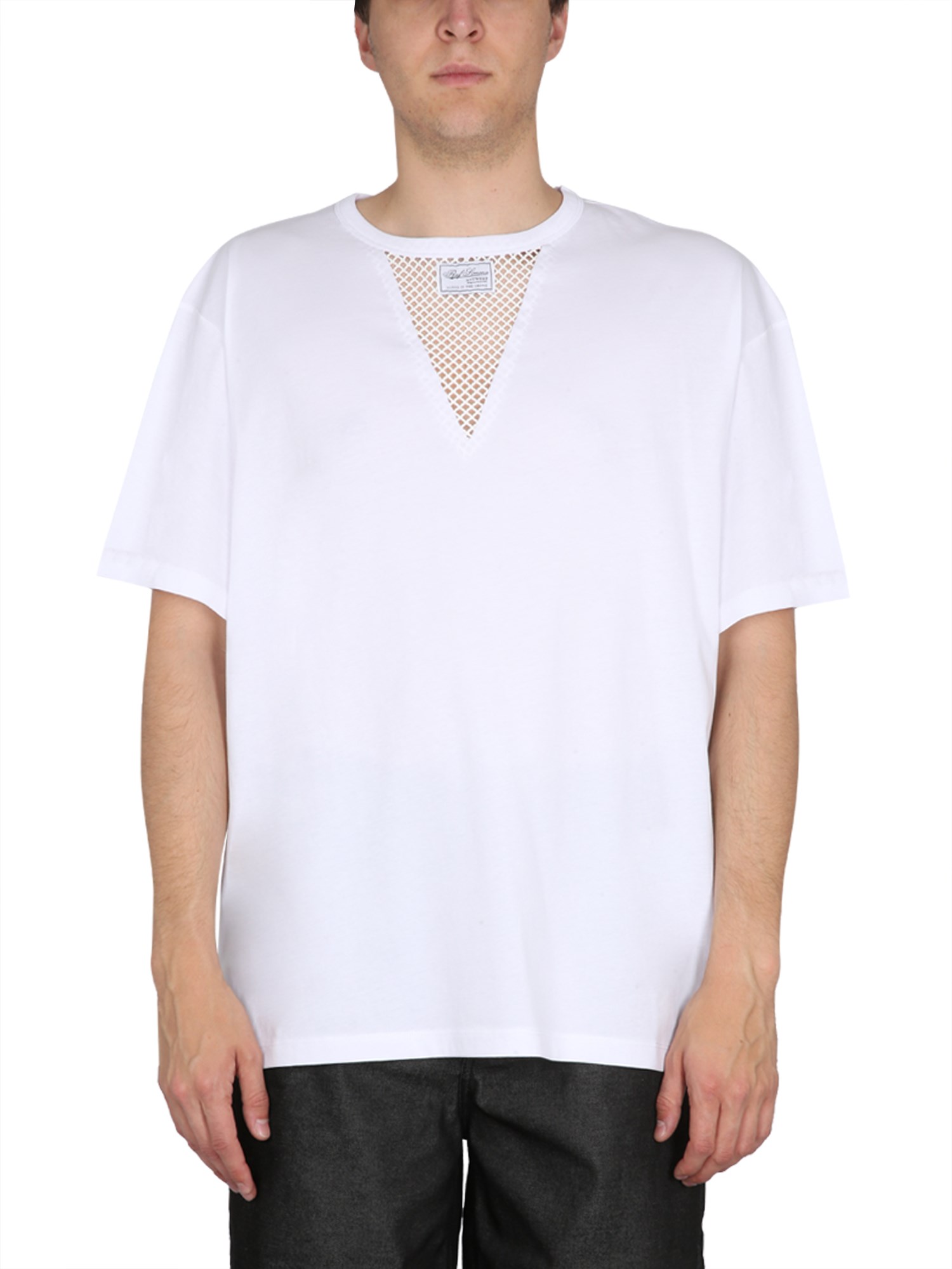 Raf Simons Iconic Logo T-shirt With Mesh Insert In White