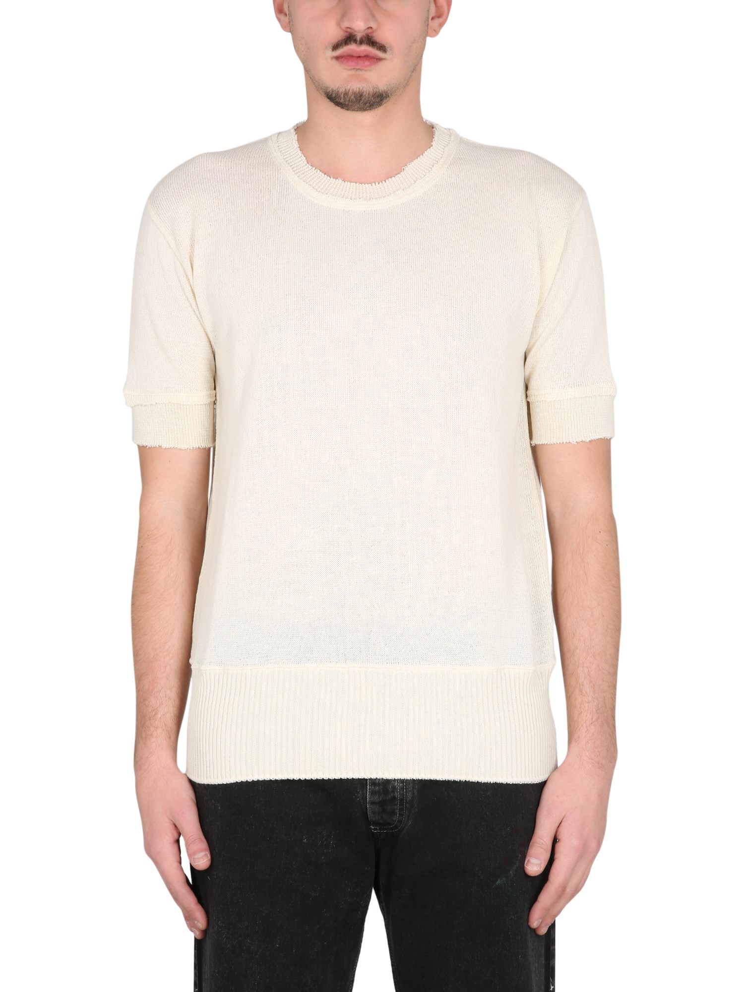 Maison Margiela Ripped-edge Knitted T-shirt In Neutral