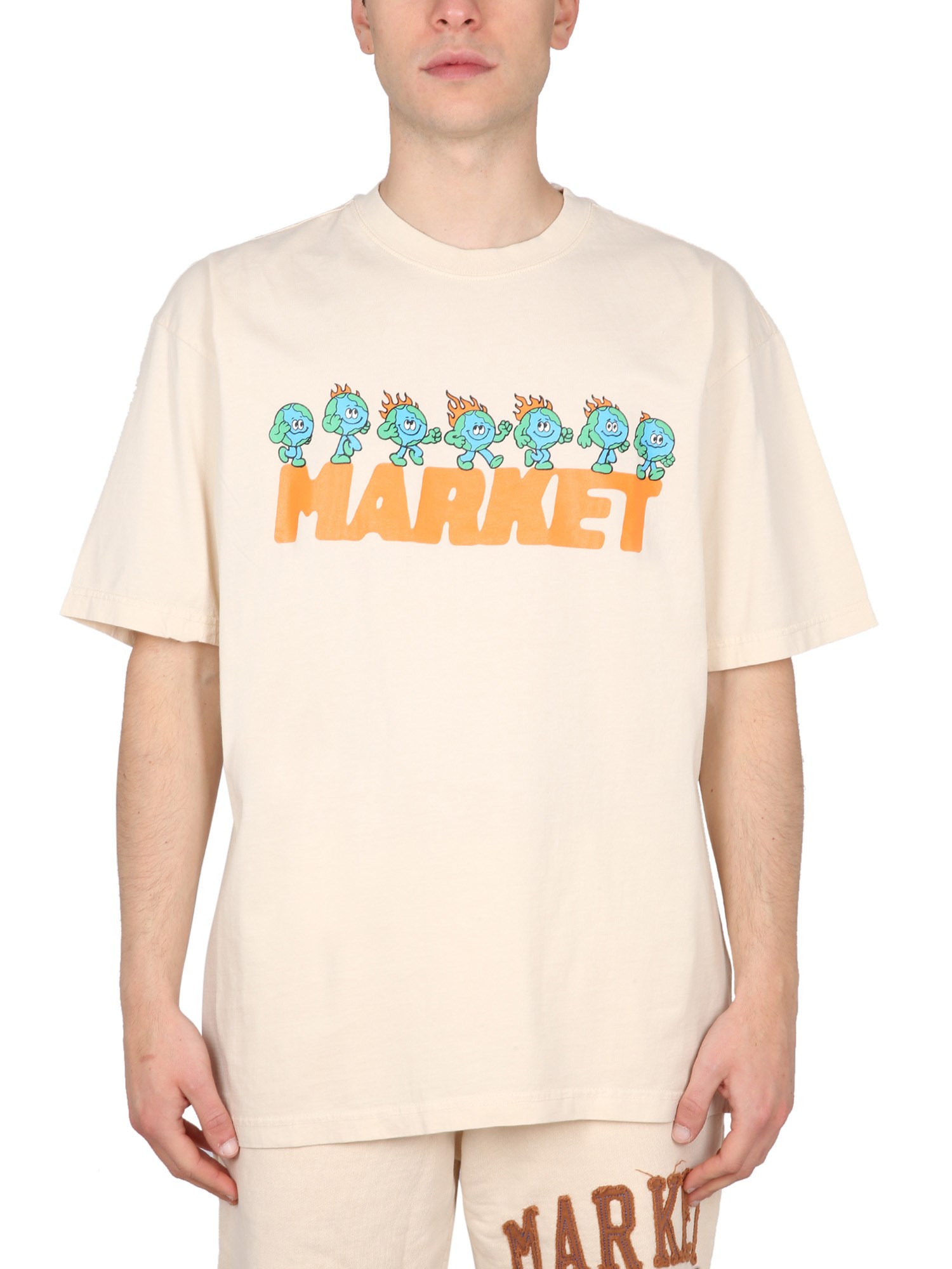 Market Graphic Logo Crew Neck T-shirt In Beige