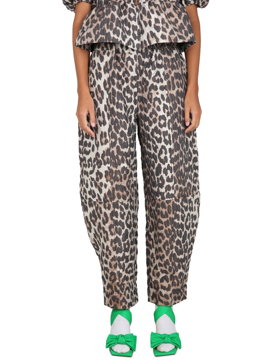 Women's Leopard Print Denim Pants by Ganni