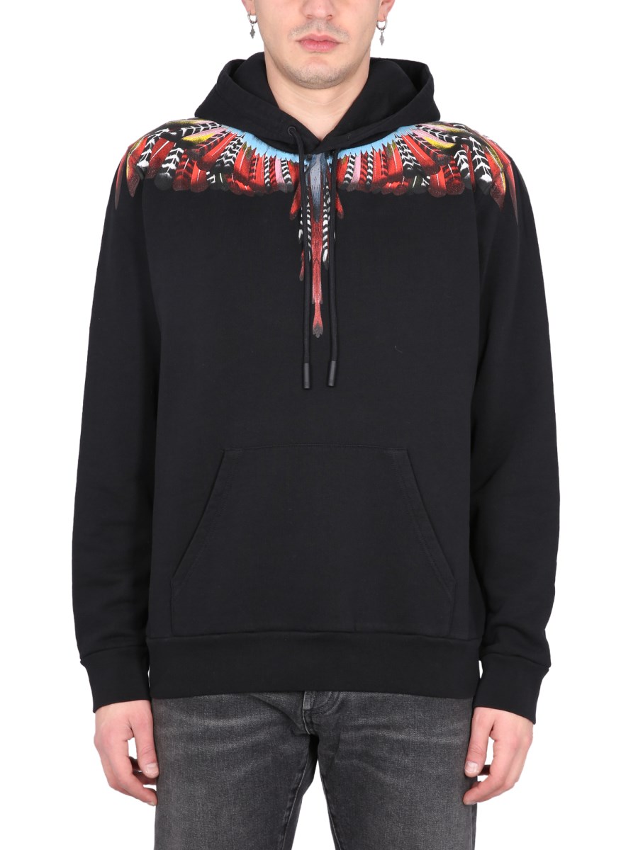 Wings print cotton blend hoodie - Marcelo Burlon County Of Milan