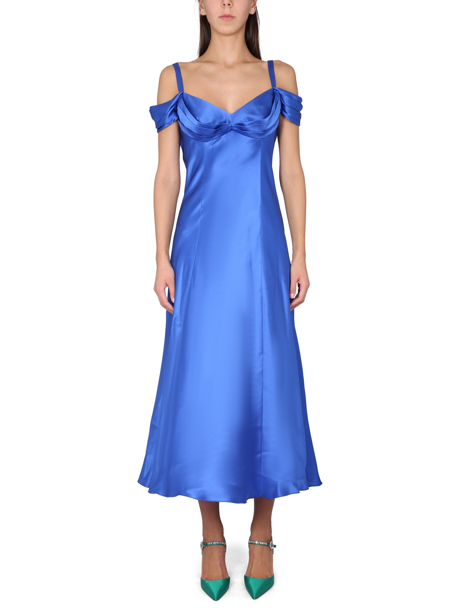Shop Alberta Ferretti Off-the-shoulder Dress In Blue