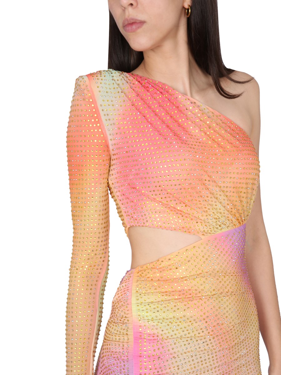 SELF-PORTRAIT - ONE-SHOULDER DRESS WITH RHINESTONE MESH - Eleonora