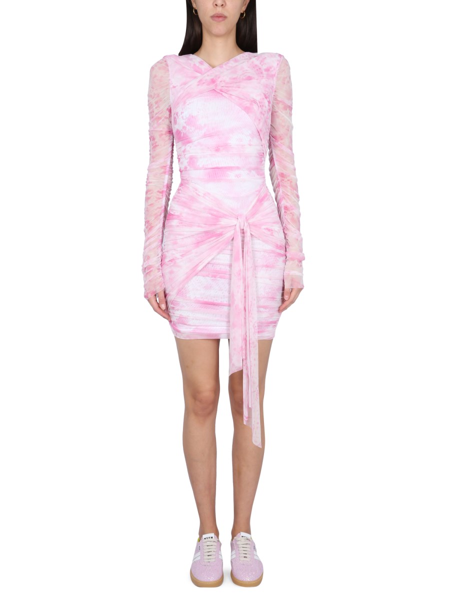 MSGM ABITO MINI IN TULLE STRETCH CON STAMPA TROMPE L'OEIL LACE