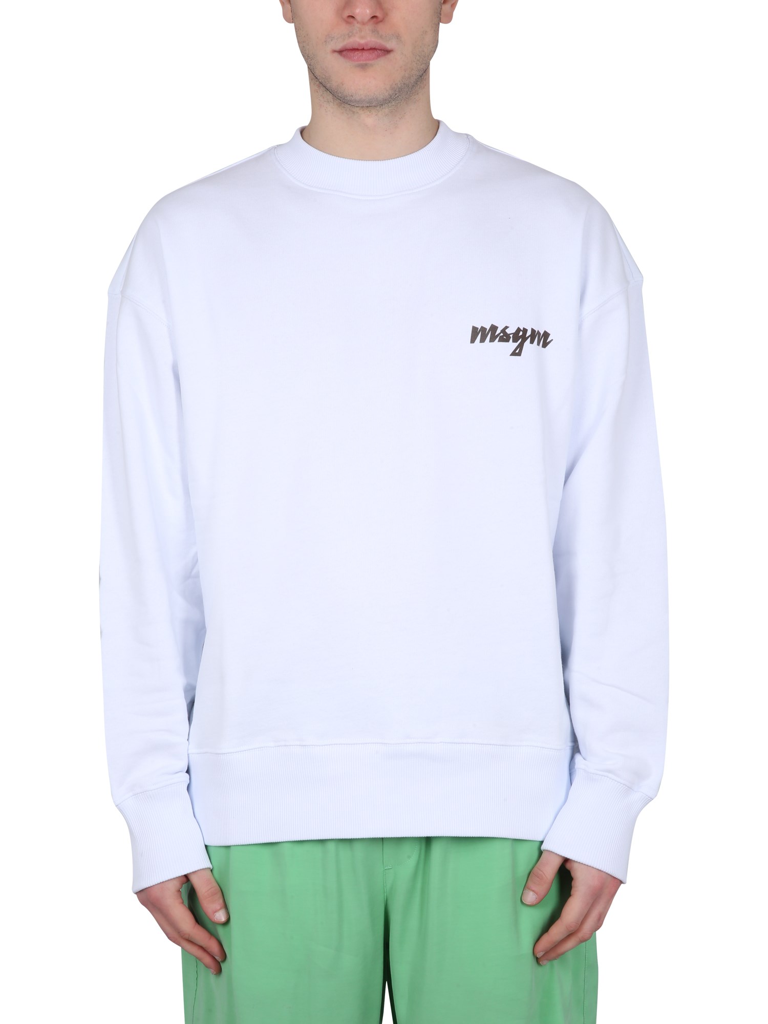 Shop Msgm Crewneck Sweatshirt With Logo In White