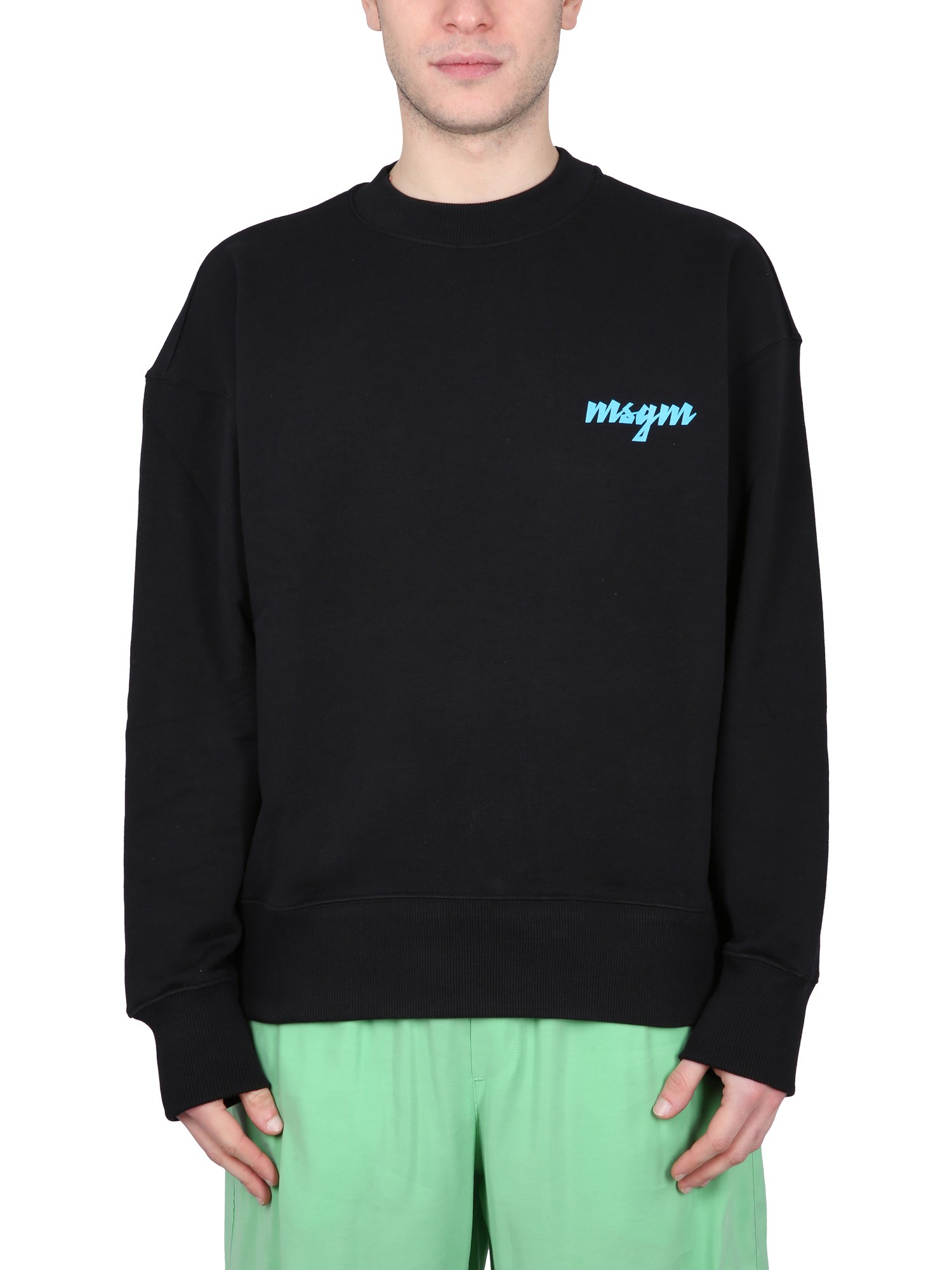 Shop Msgm Crewneck Sweatshirt With Logo In Black