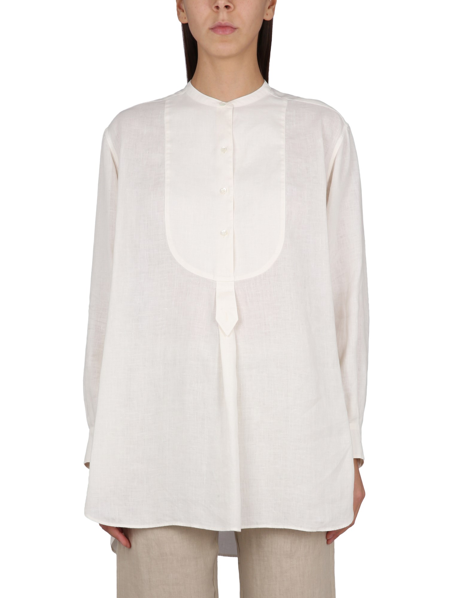 Aspesi Loose Fit Lightweight Mandarin Collar Tunic Shirt In White