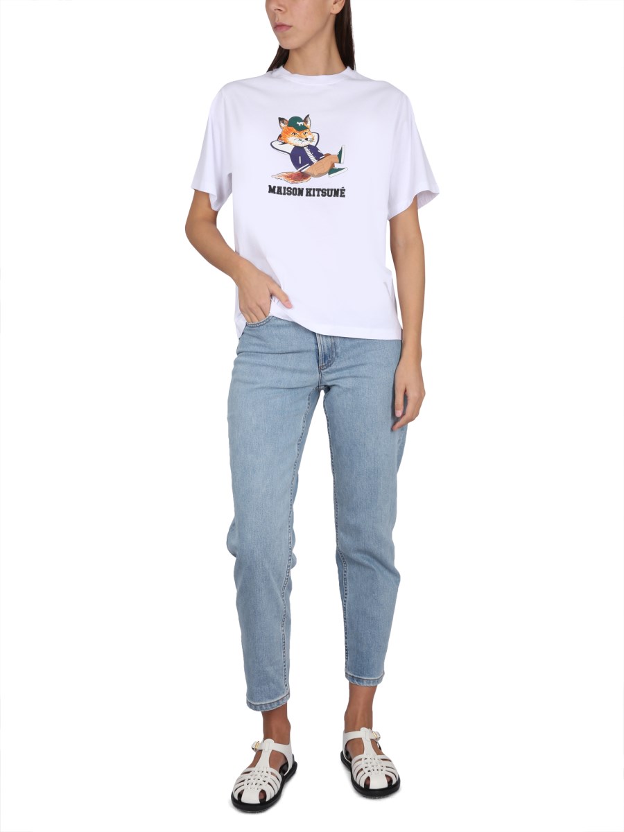 MAISON KITSUNÉ - COTTON JERSEY T-SHIRT WITH FOX PRINT - Eleonora