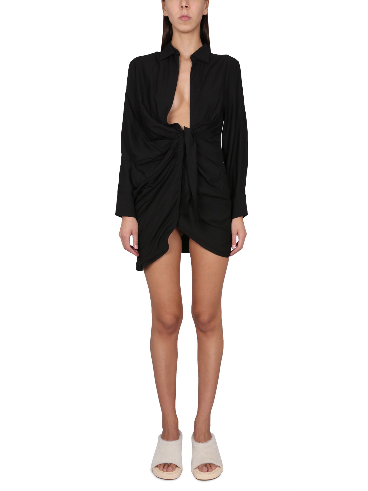 Jacquemus La Robe Bahia Viscose Jersey Mini Dress In Black