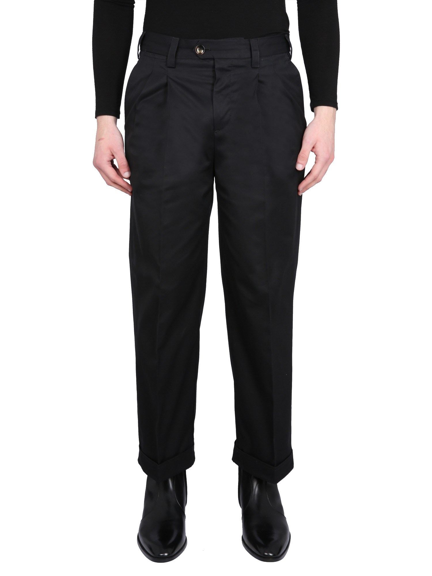 Pt Torino Straight Wool Trousers Elastic Waist In Black
