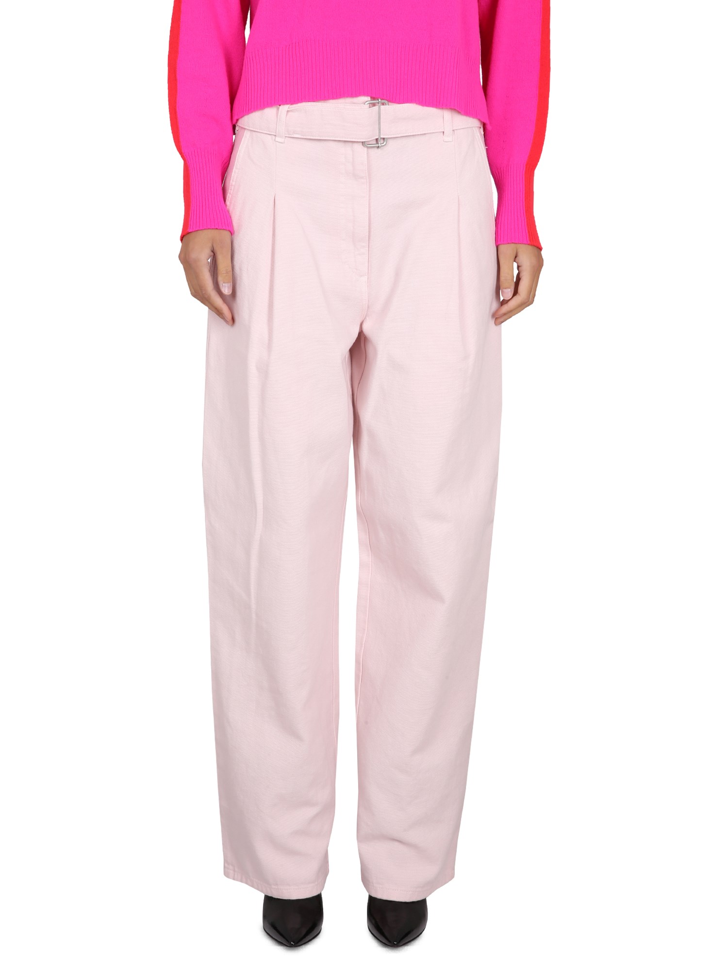 Philosophy Di Lorenzo Serafini Chic Women's Denim Pants With Button And Belt Closure In Pink