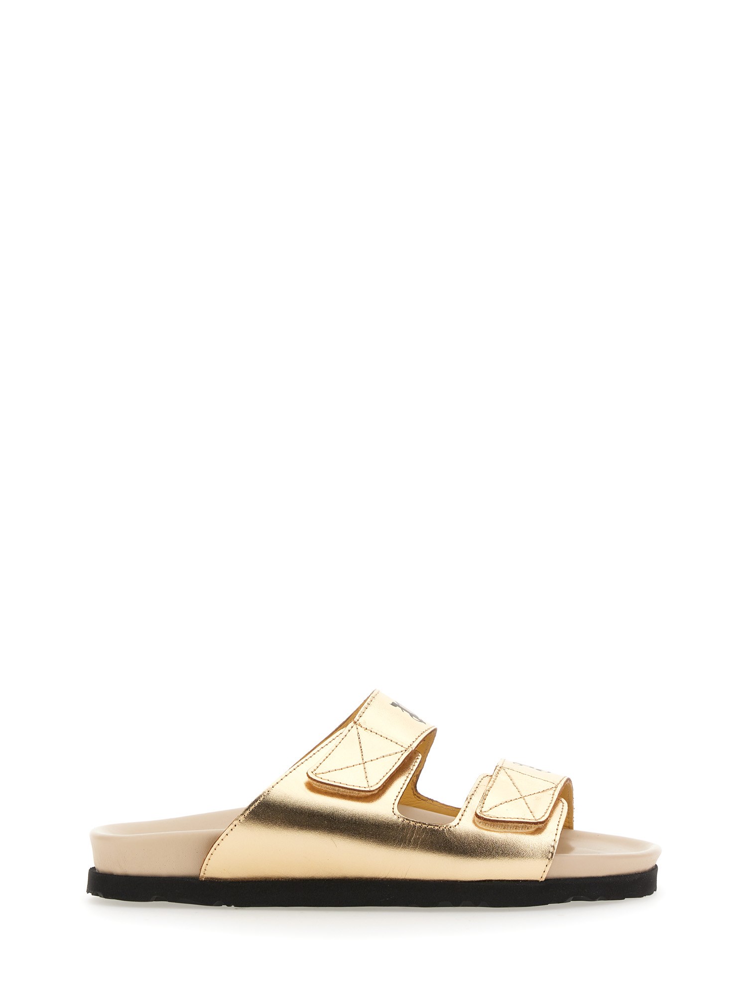 Shop Palm Angels Sandal With Logo In Gold