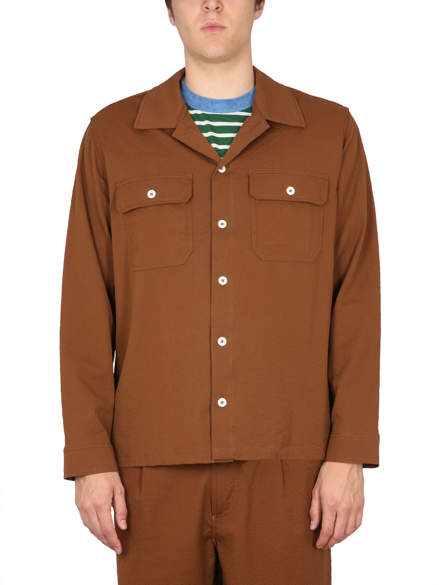 Howlin' Bowling Neck Cotton Shirt In Brown
