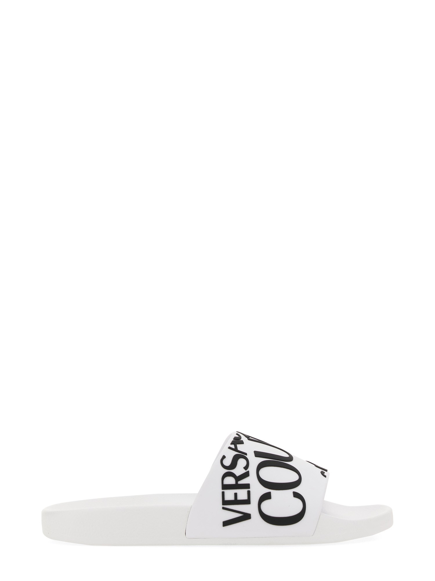 Shop Versace Jeans Couture Slide Sandal With Logo In White