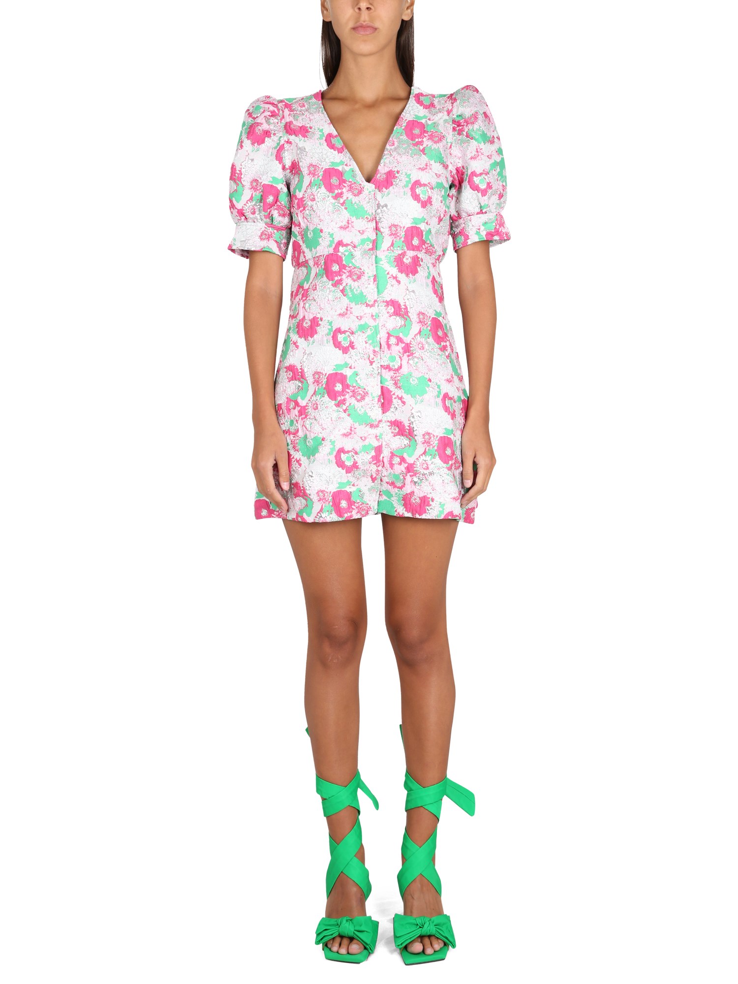 Ganni 3d Jacquard Button Down Mini Dress In Multicolour