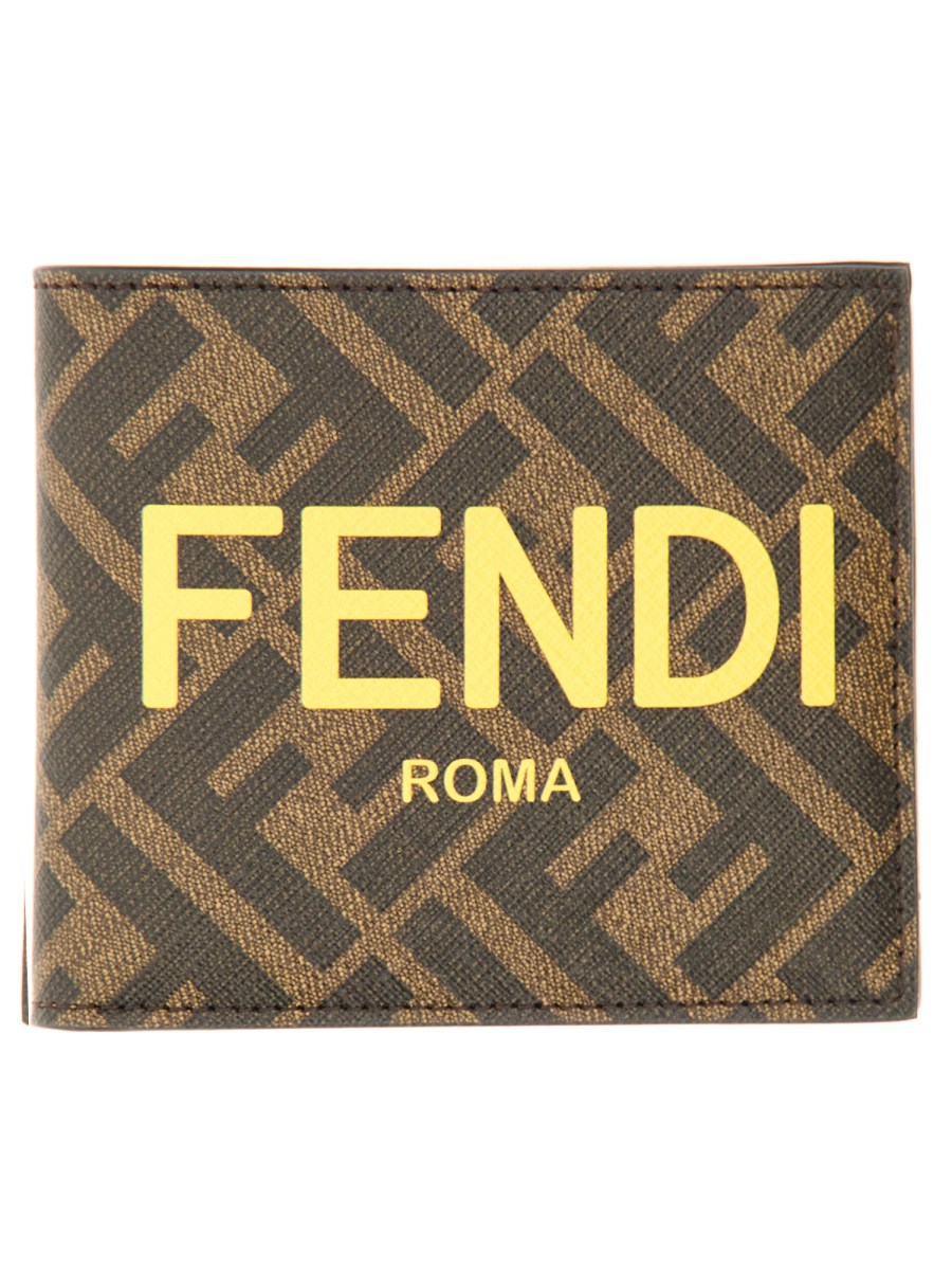 Fendi Roma Logo Lettering Bi-fold Wallet in Black for Men