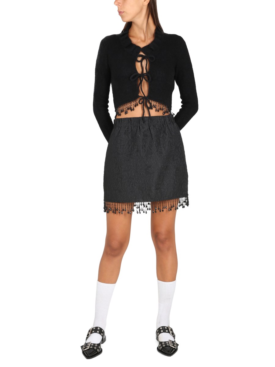 GANNI - JACQUARD ORGANZA MINI SKIRT WITH BEADED FRINGE GANNI - JACQUARD ORGANZA MINI SKIRT WITH BEADED FRINGE