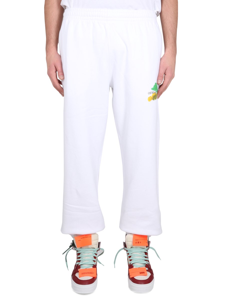 OFF-WHITE PANTALONE JOGGING IN FELPA DI COTONE CON STAMPA LOGO