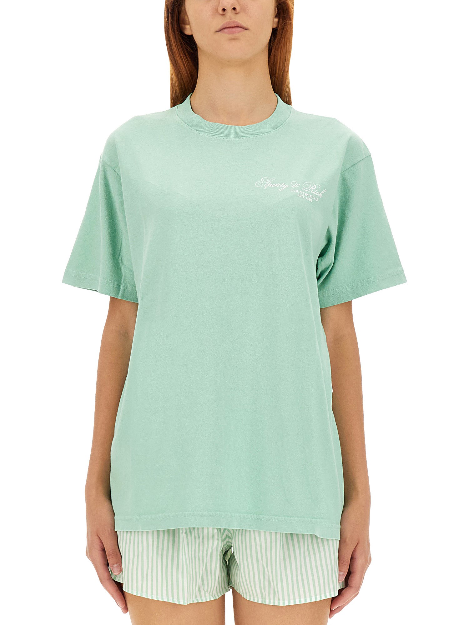 Sporty And Rich T-shirt With Logo In Baby Blue