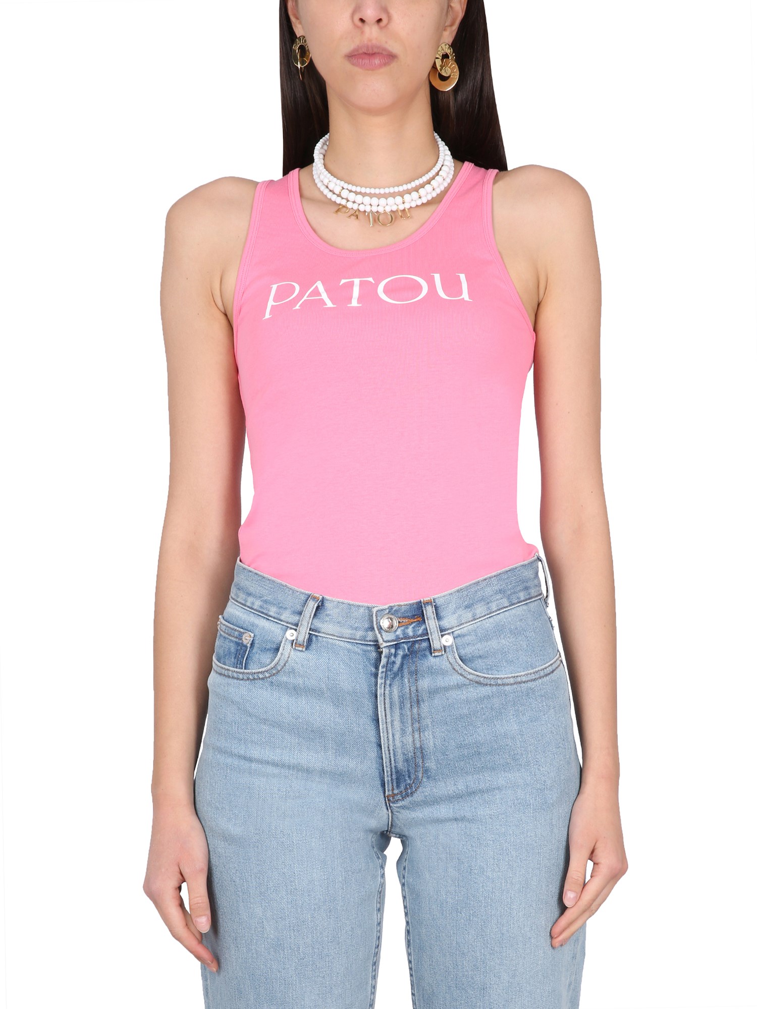 Shop Patou Logo Print Tank Top In Pink