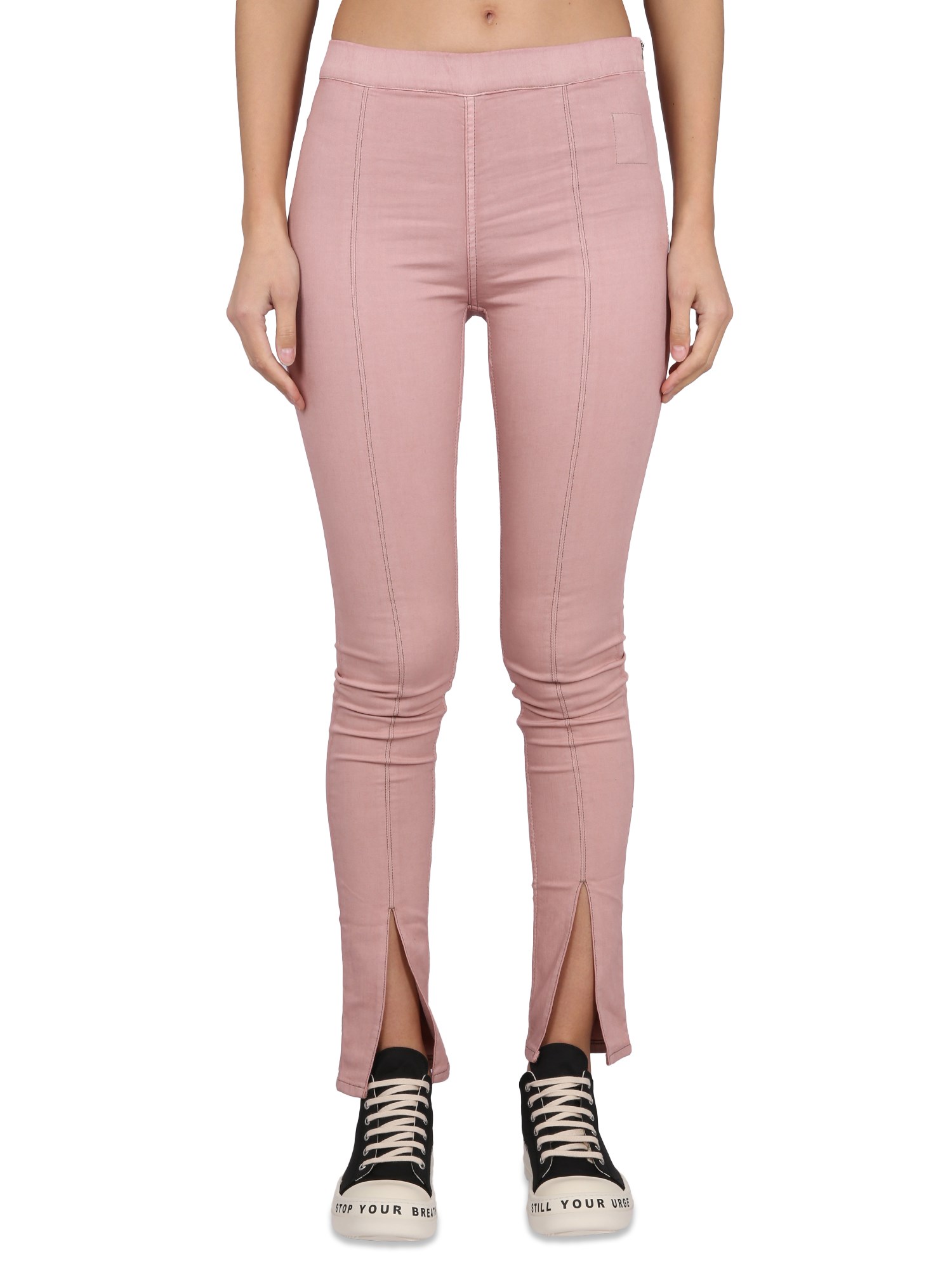 Rick Owens Drkshdw Drkshdw By Rick Owens Denim Leggings With Elastic Waistband And Stylish Slits In Pink