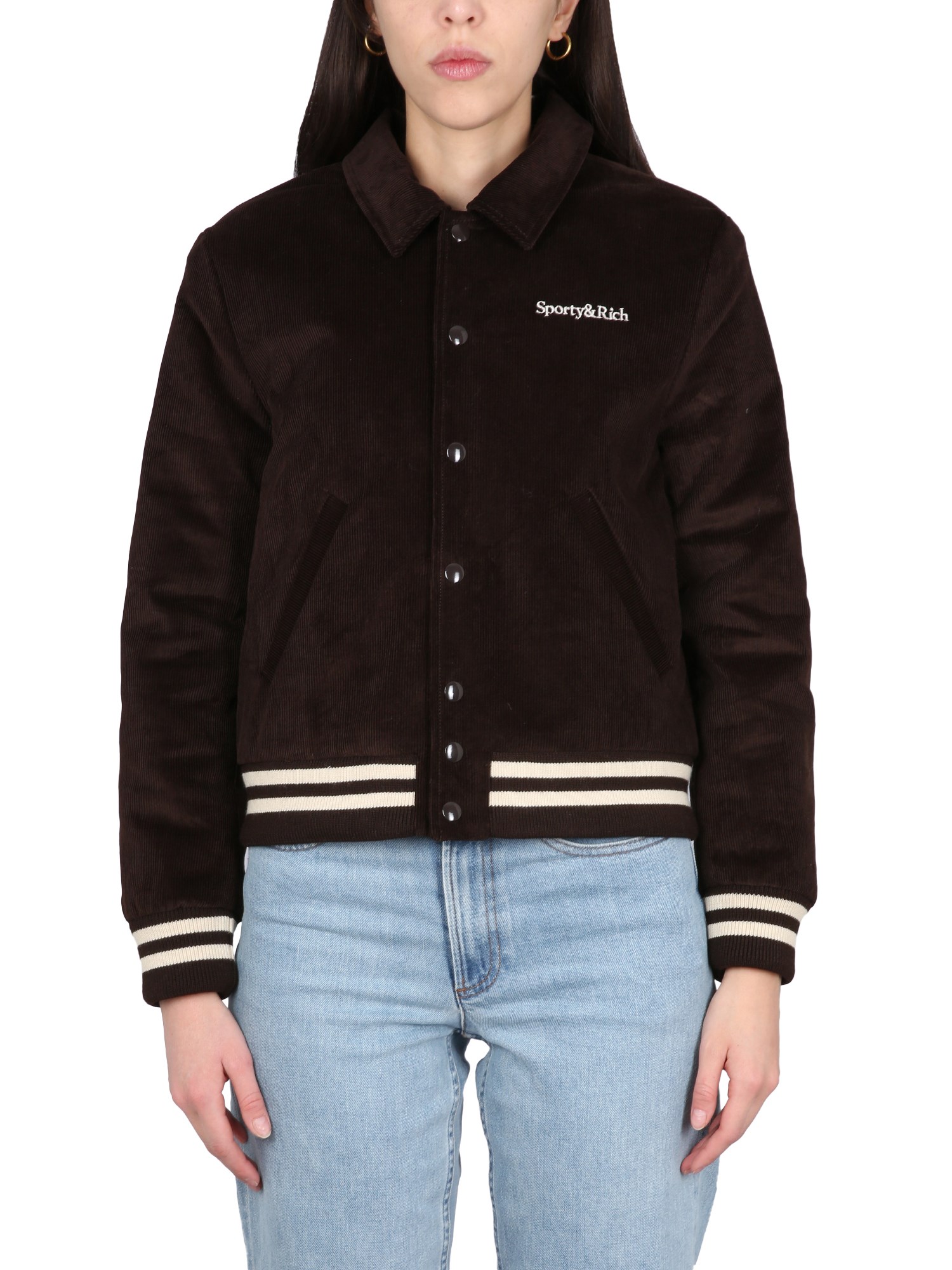 Shop Sporty And Rich Bomber Varsity In Brown