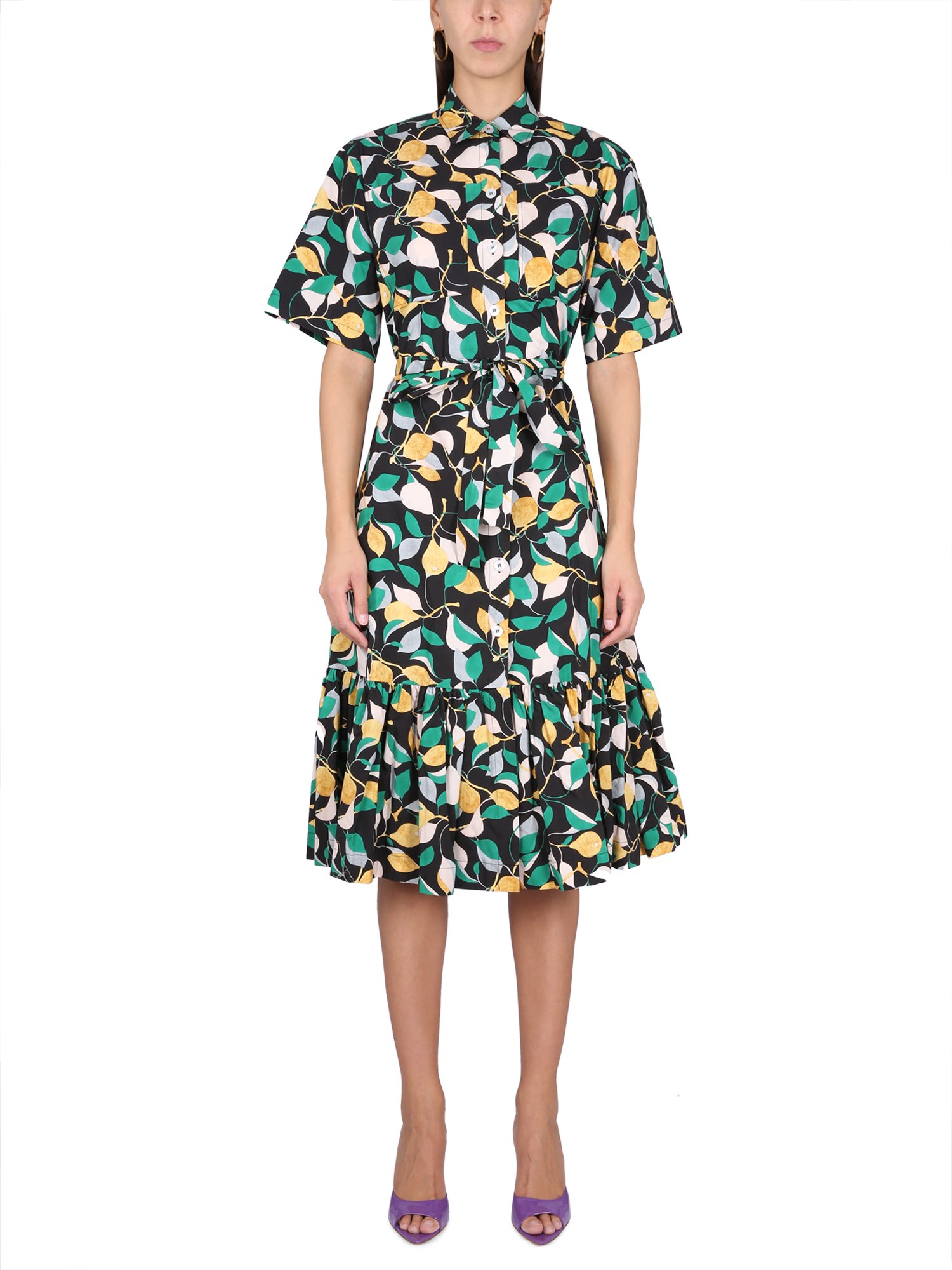La Doublej La Double J Shirt Dress With Belt In Multicolour