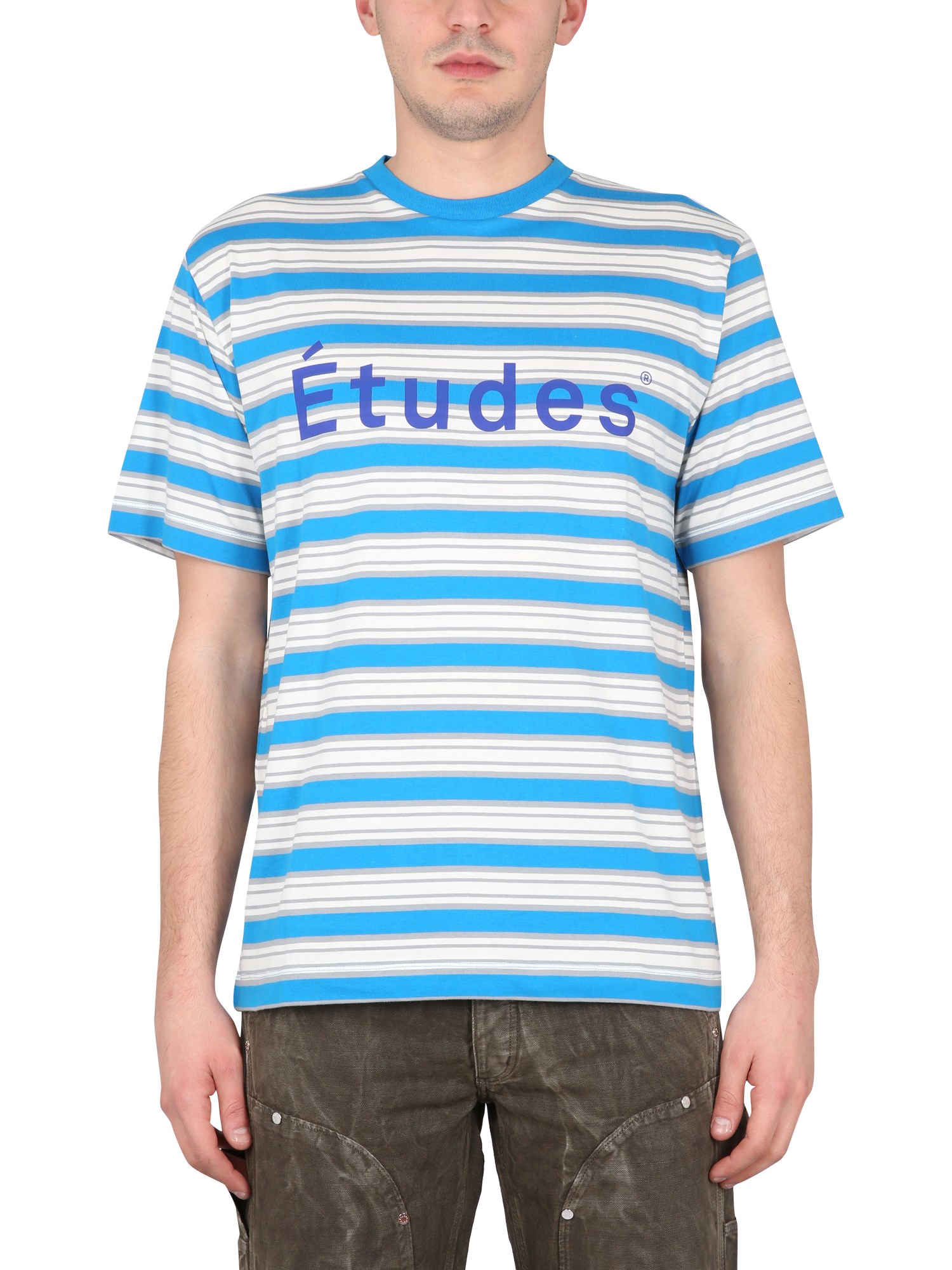 Etudes Studio Études Logo Striped Cotton T-shirt In Azure