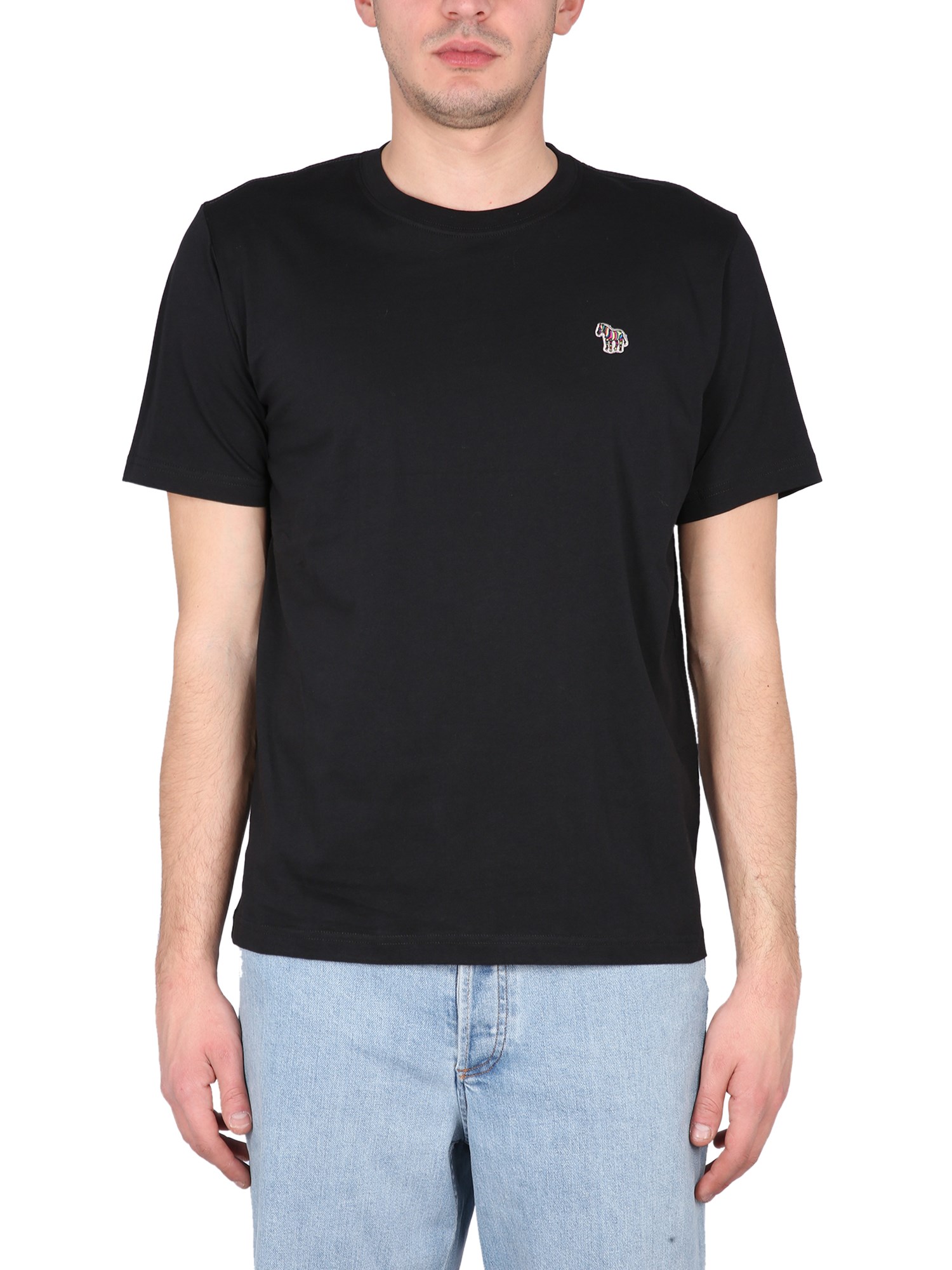 Ps By Paul Smith Mens Black Zebra-embroidered Crewneck Cotton T-shirt In Black