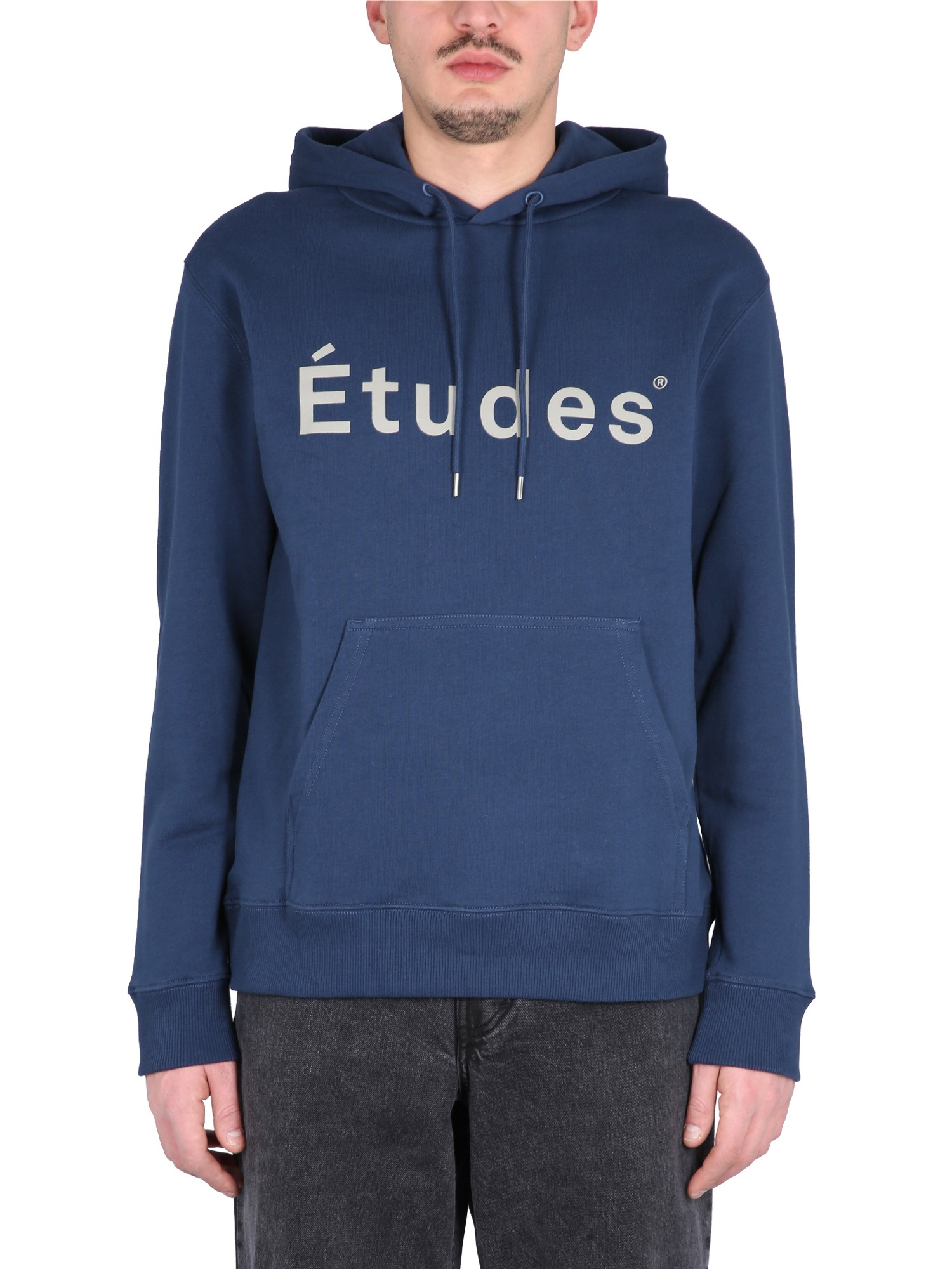 Etudes Studio Etudes Logo Printed Drawstring Hoodie In Blue