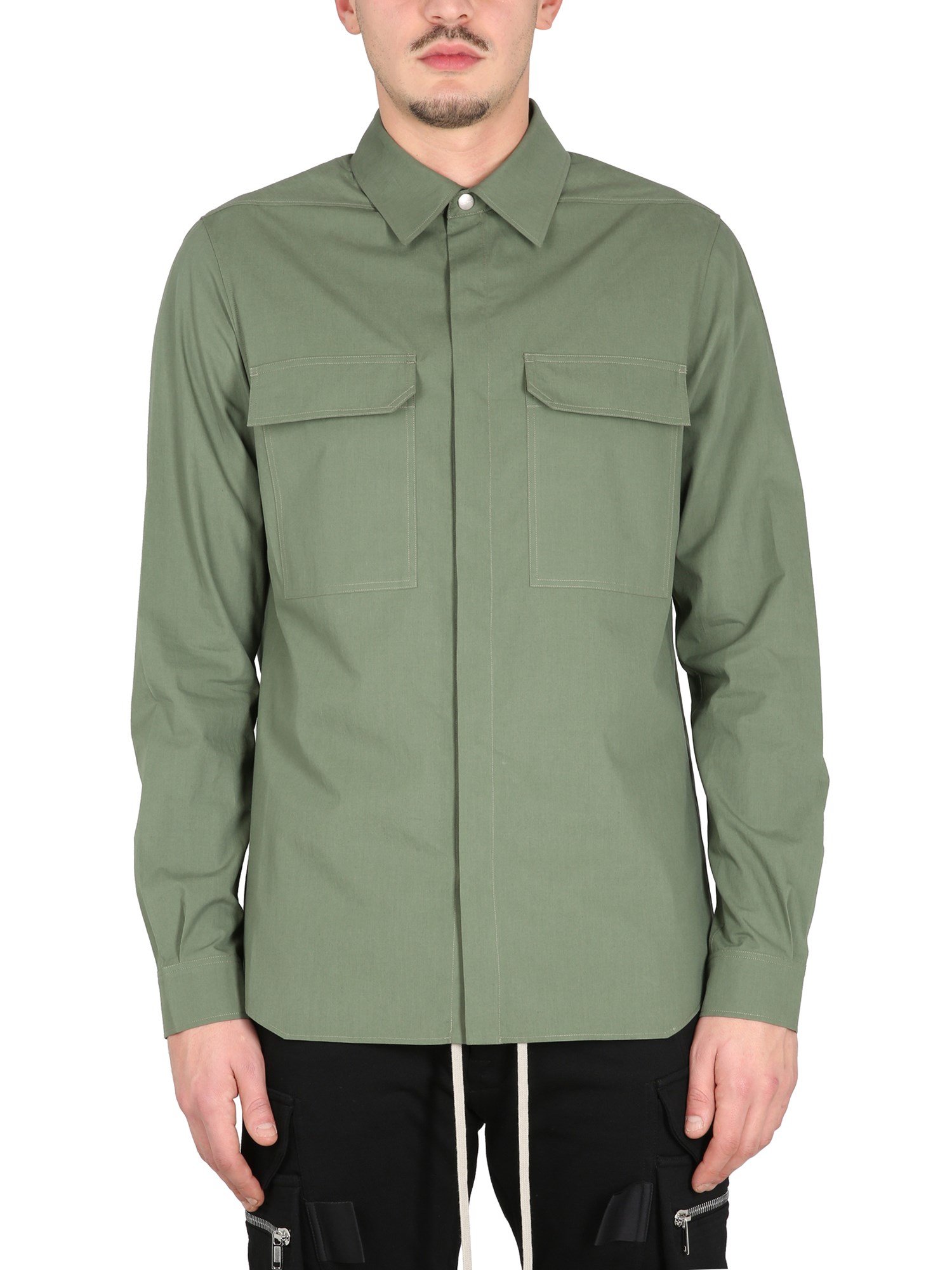 Shop Rick Owens Shirt With Pockets In Green