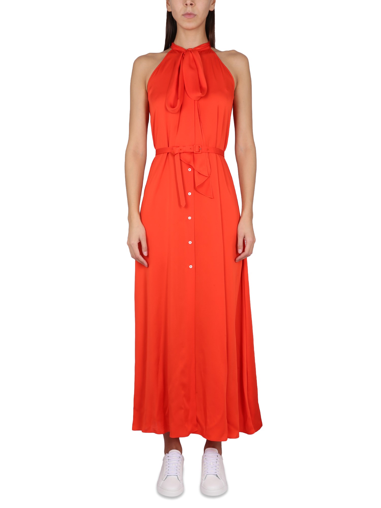 Aspesi Waist Belted Halter Neck Maxi Dress In Orange