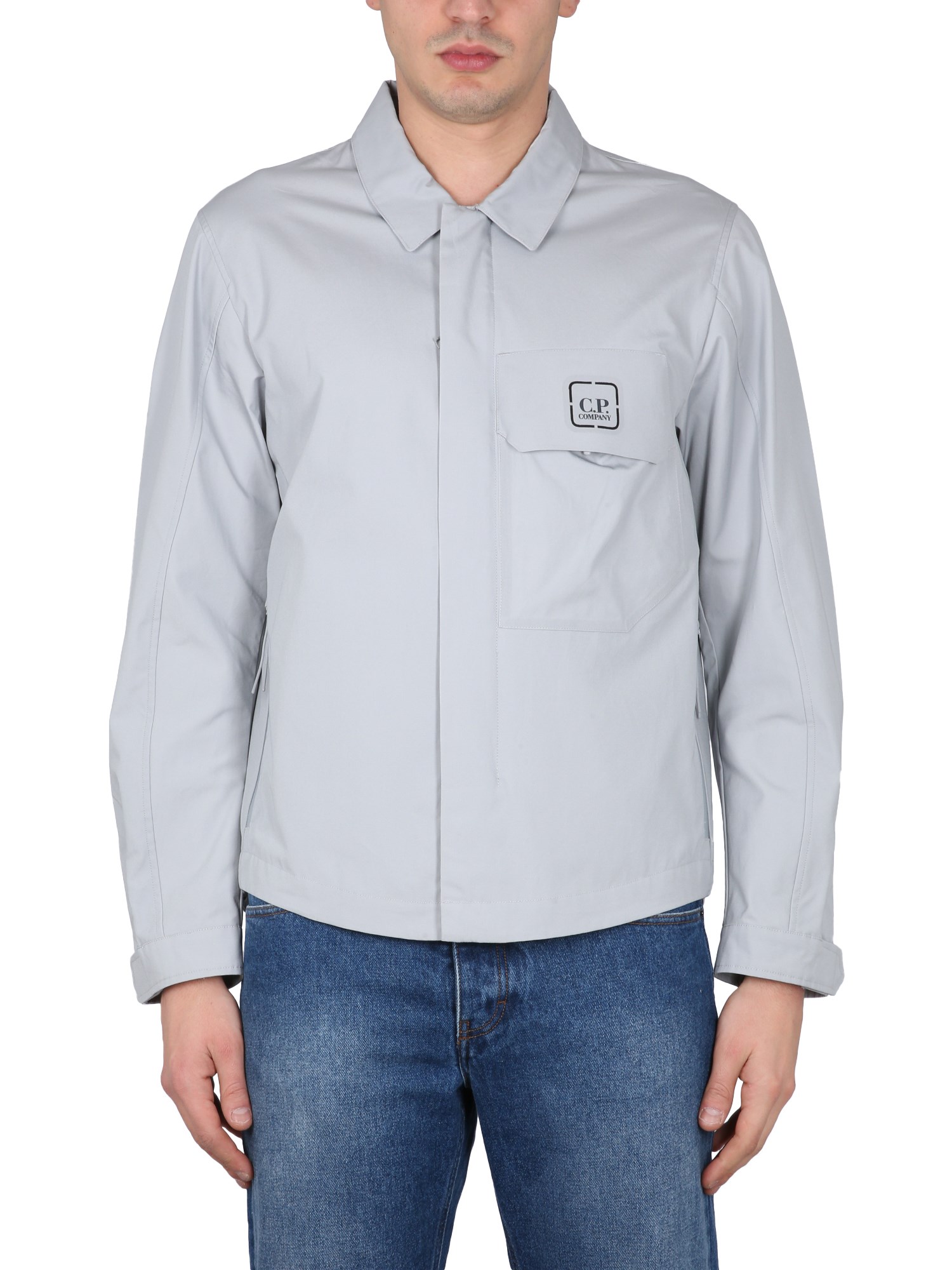 C.p. Company Logo-print Cotton Shirt Jacket In Grey