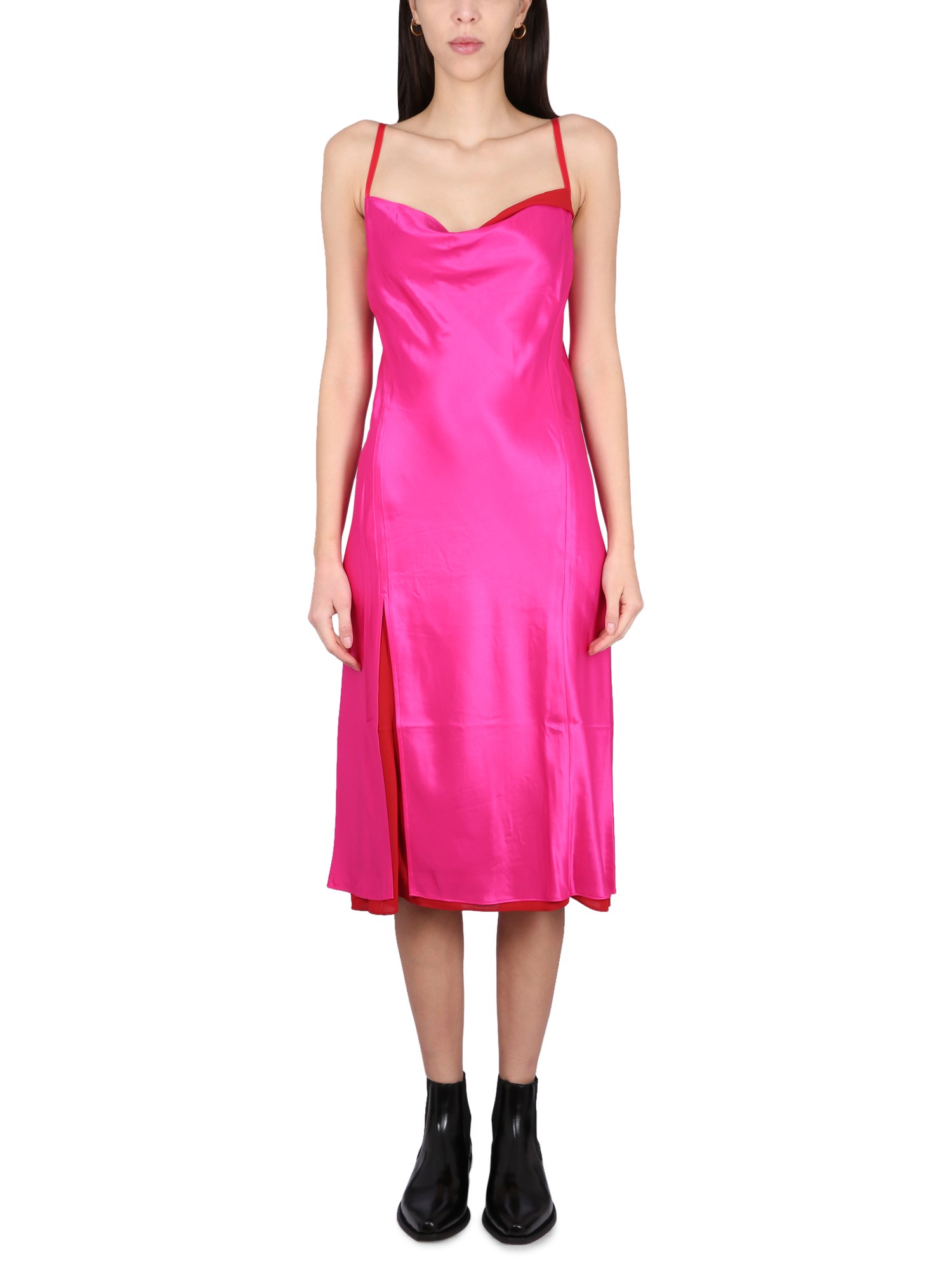 Shop Acne Studios Satin Petticoat Dress In Fuchsia