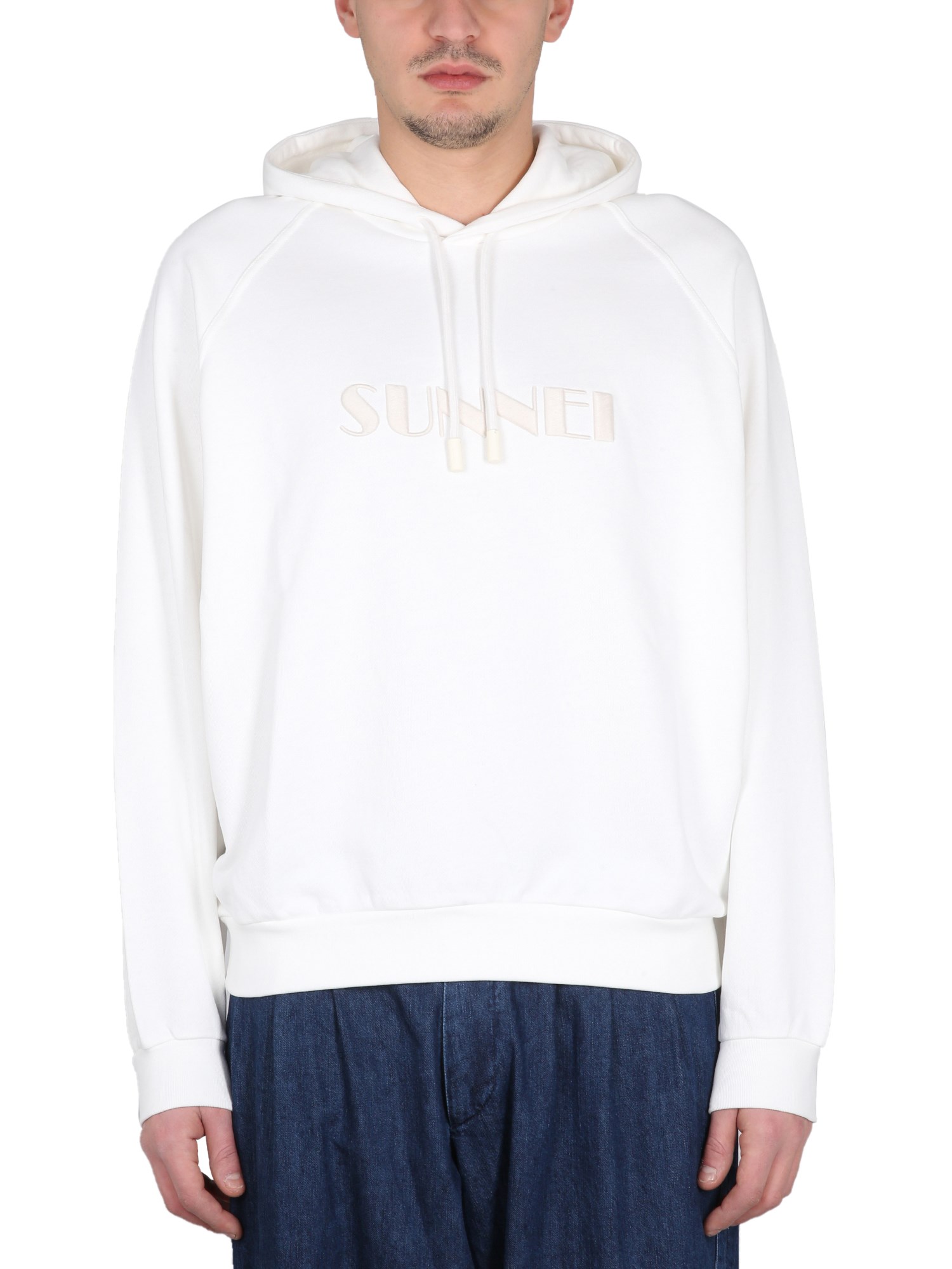 Shop Sunnei Sweatshirt With Logo Embroidery In Beige