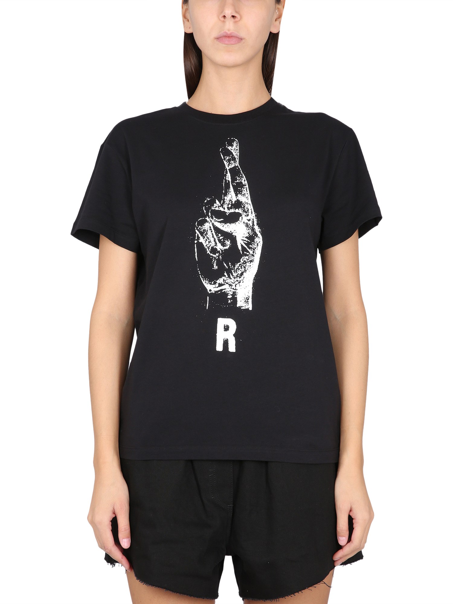 Raf Simons R Hand Sign Print T-shirt In Black
