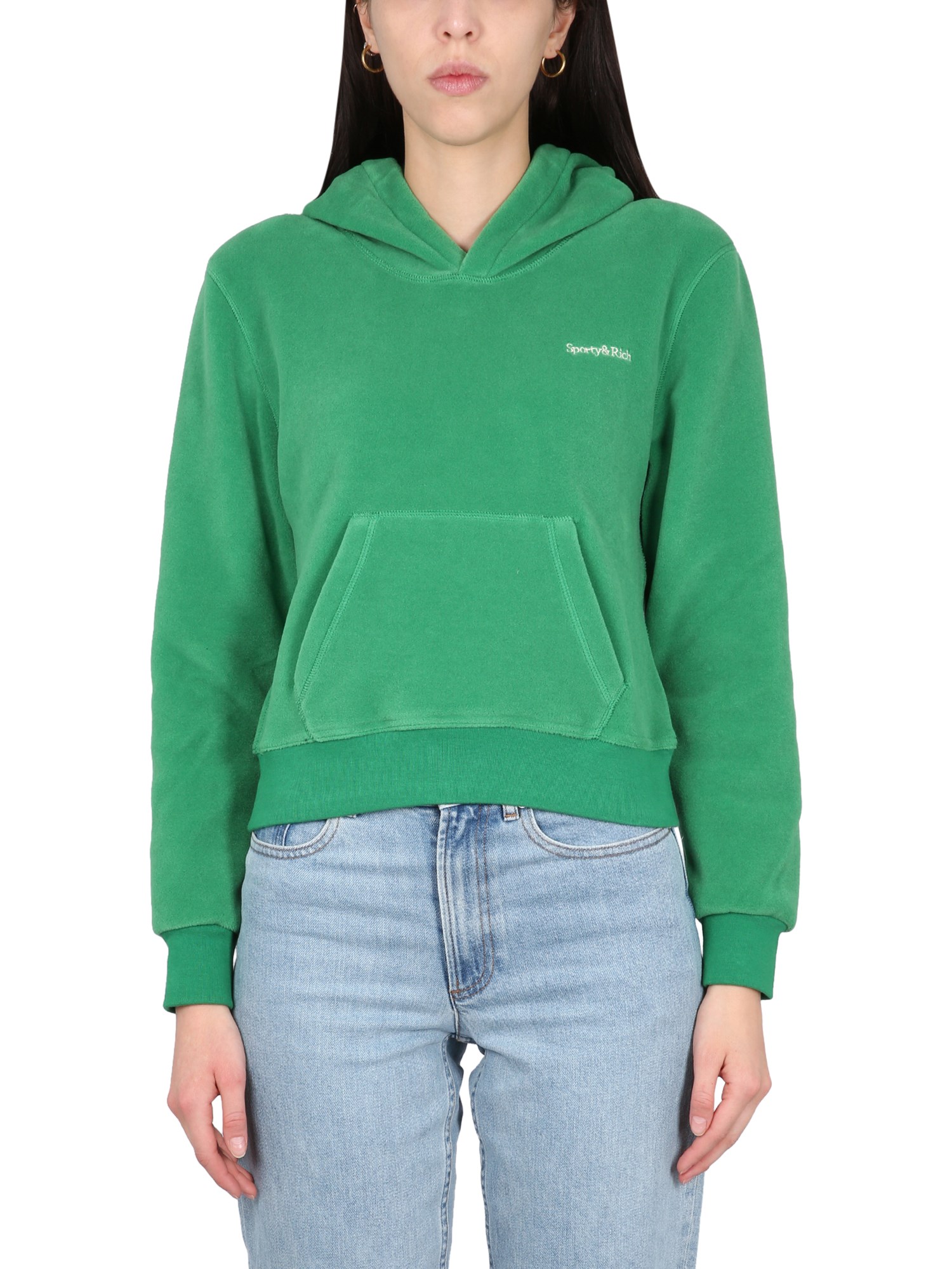 Shop Sporty And Rich Sweatshirt With Logo Embroidery In Green