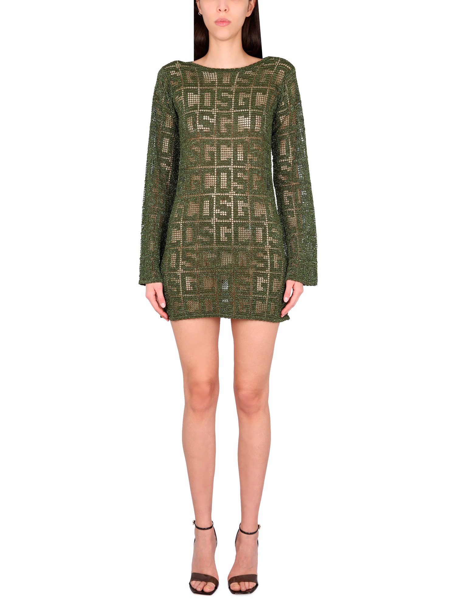 Shop Gcds Monogram Macrame Dress In Military Green