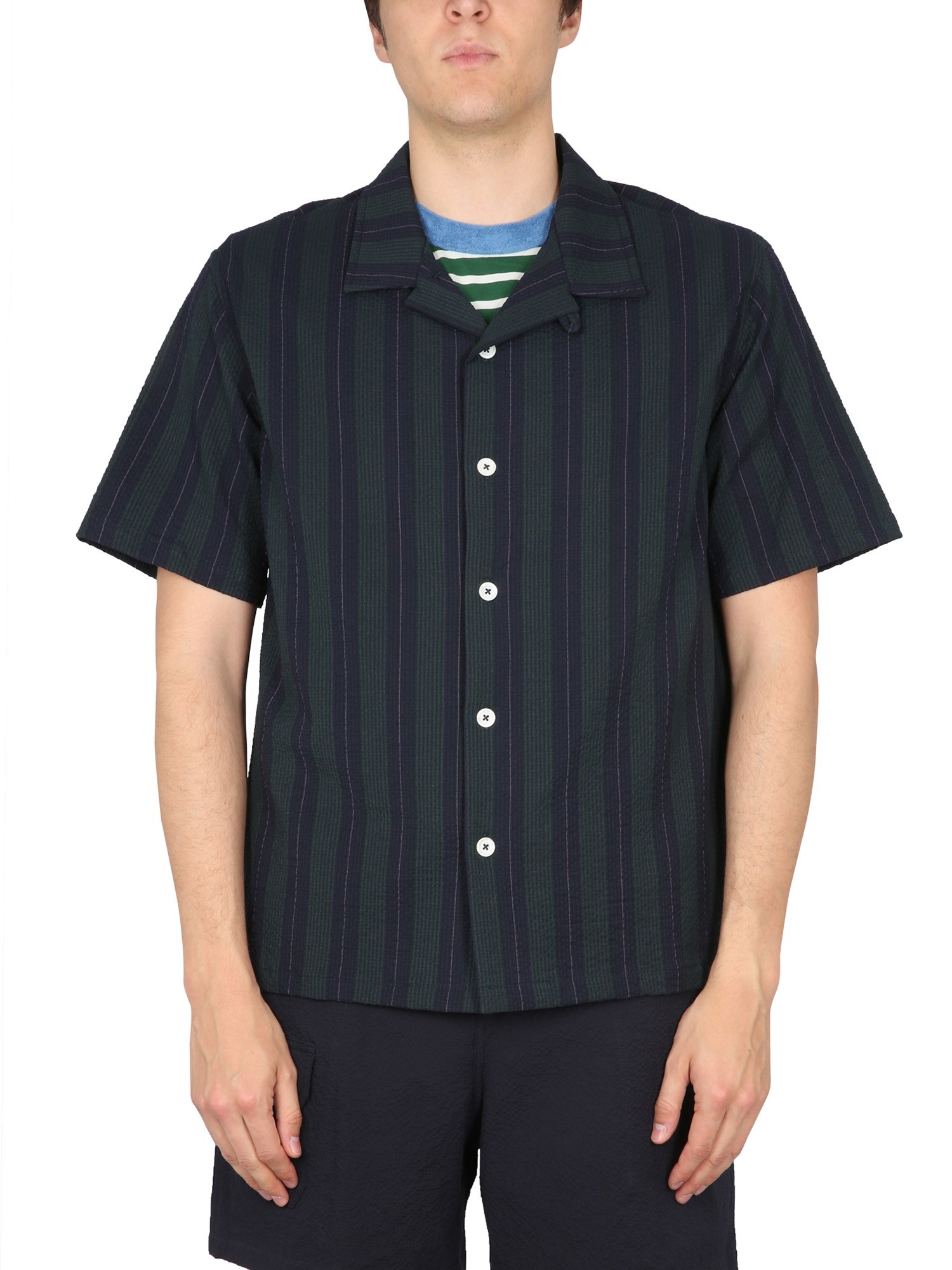 Howlin' Cotton Shirt Short Sleeves Striped Design In Black