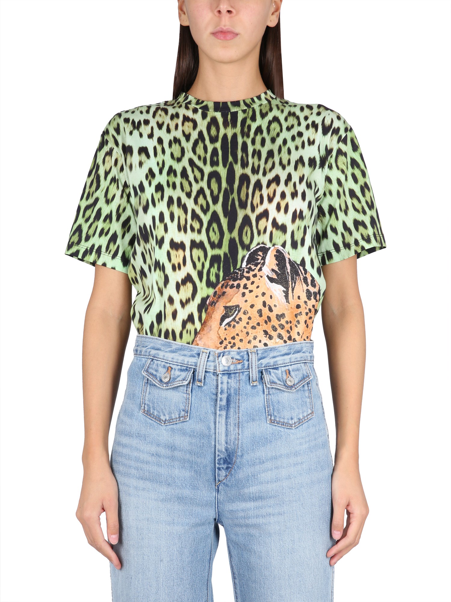 Roberto Cavalli Leopard-print T-shirt In Green