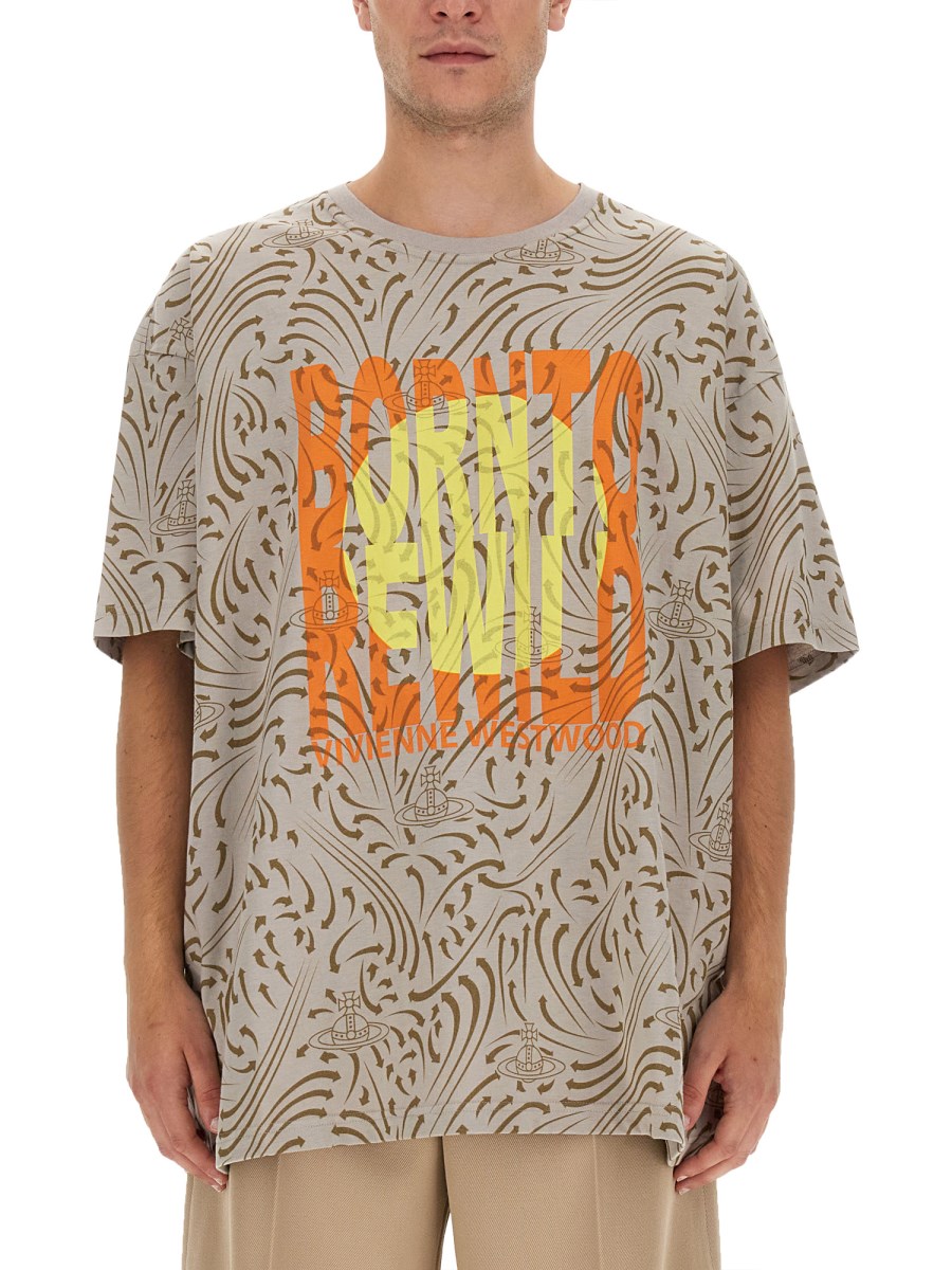 VIVIENNE WESTWOOD T-SHIRT CON STAMPA "BORN TO REWILD" IN JERSEY DI COTONE