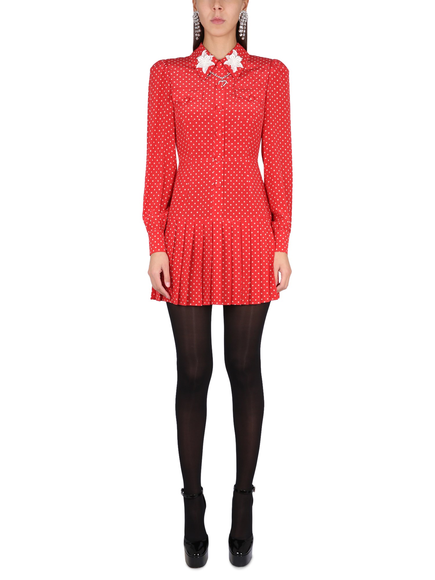 Alessandra Rich Polka Dot Silk Georgette Mini Dress In Red